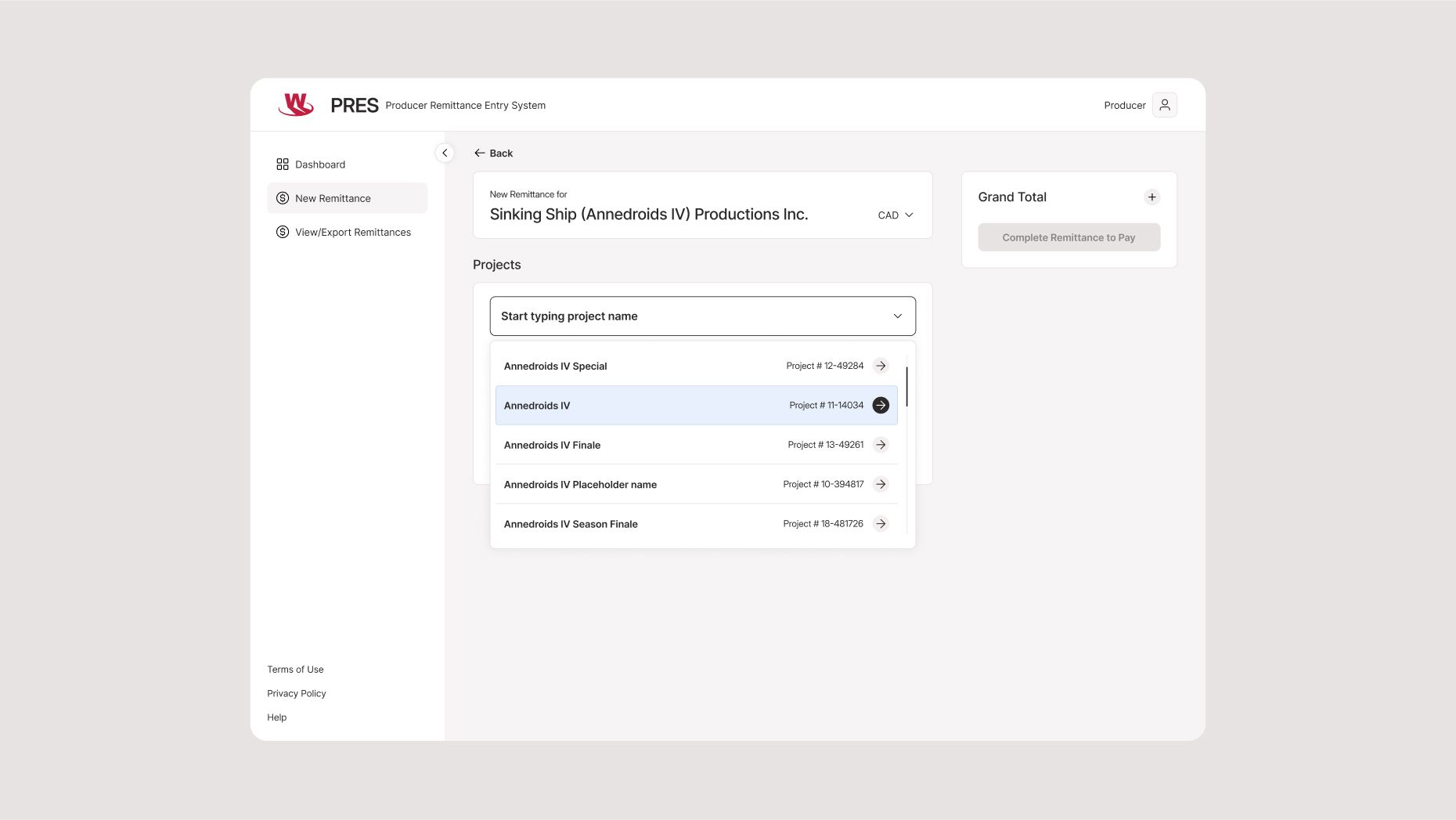 Writers Guild of Canada Project Assignment Interface