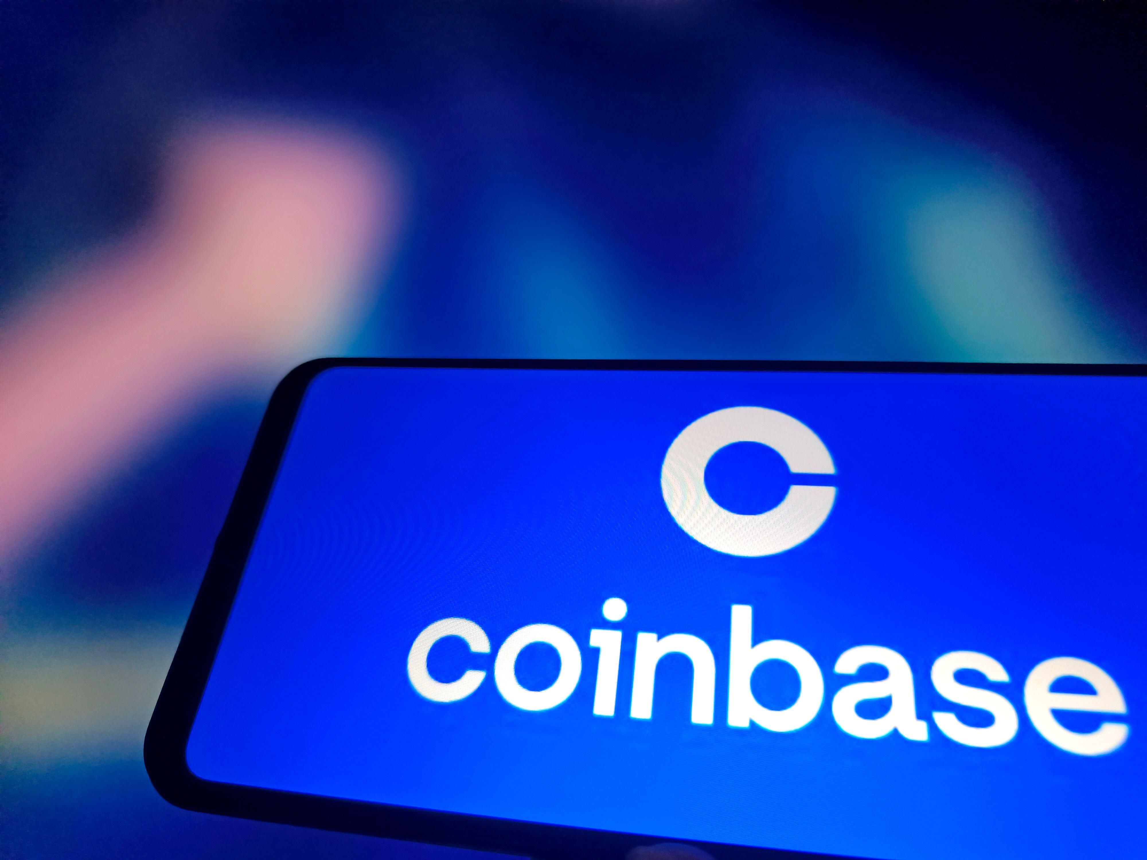 Coinbase logo on a smartphone