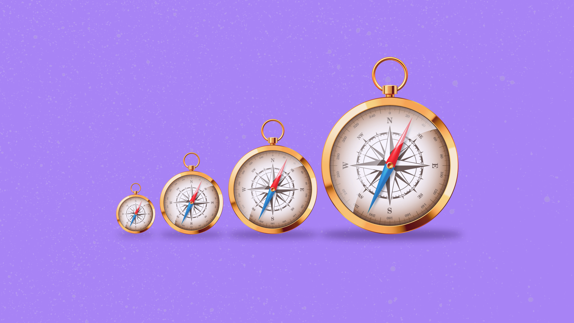 Image of 4 compas on a purple background