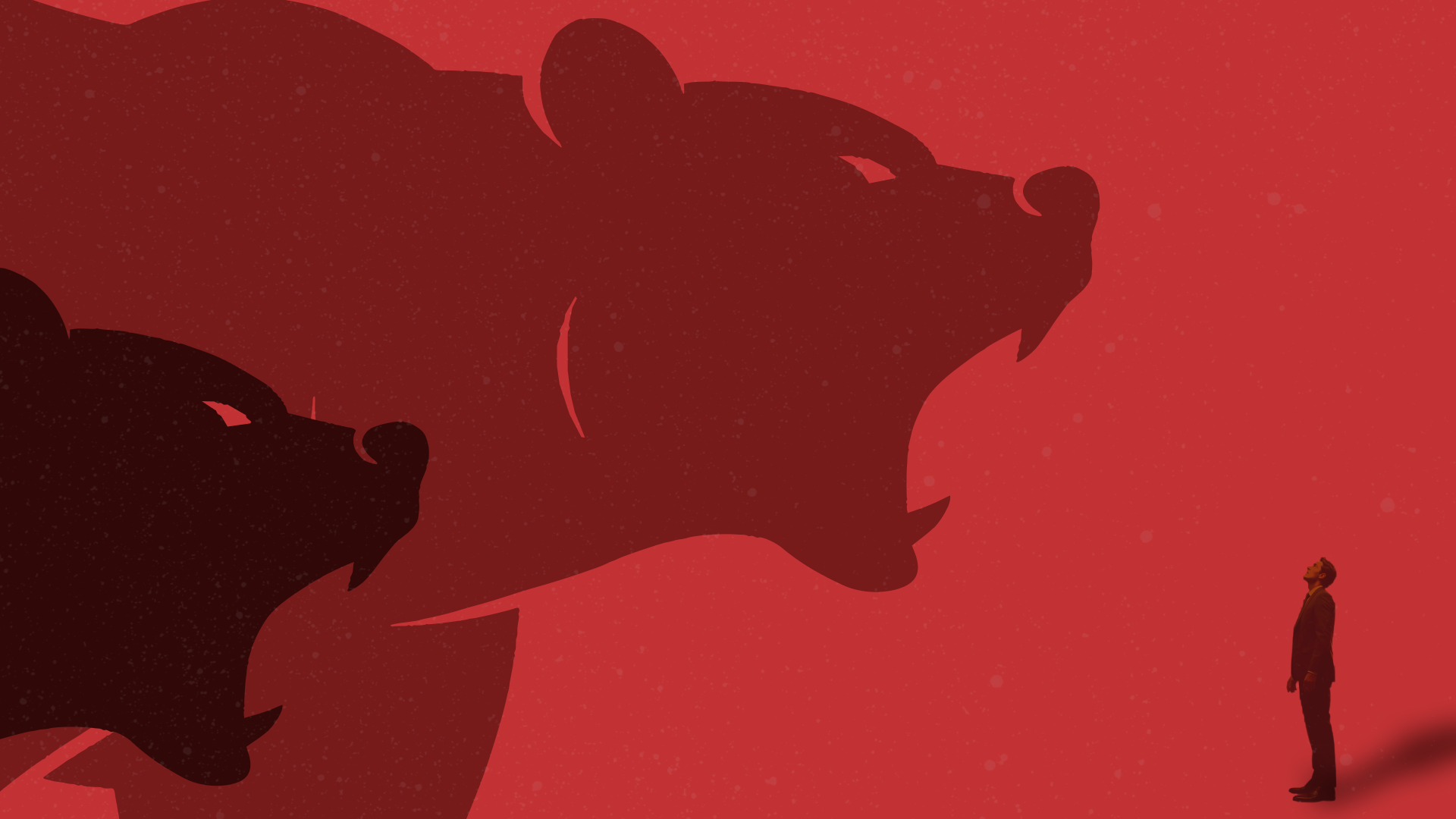 A bearish market illustration with a black bear silhouette and a red downward trend arrow.