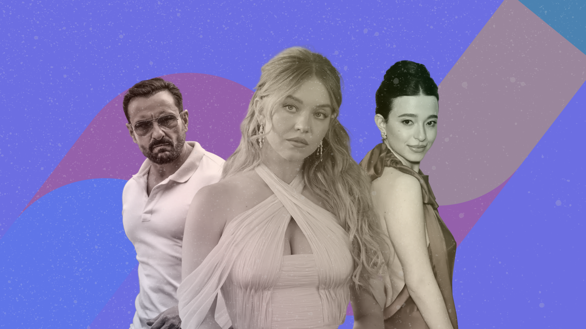 Sydney Sweeney et al. on a purple/blue background.
