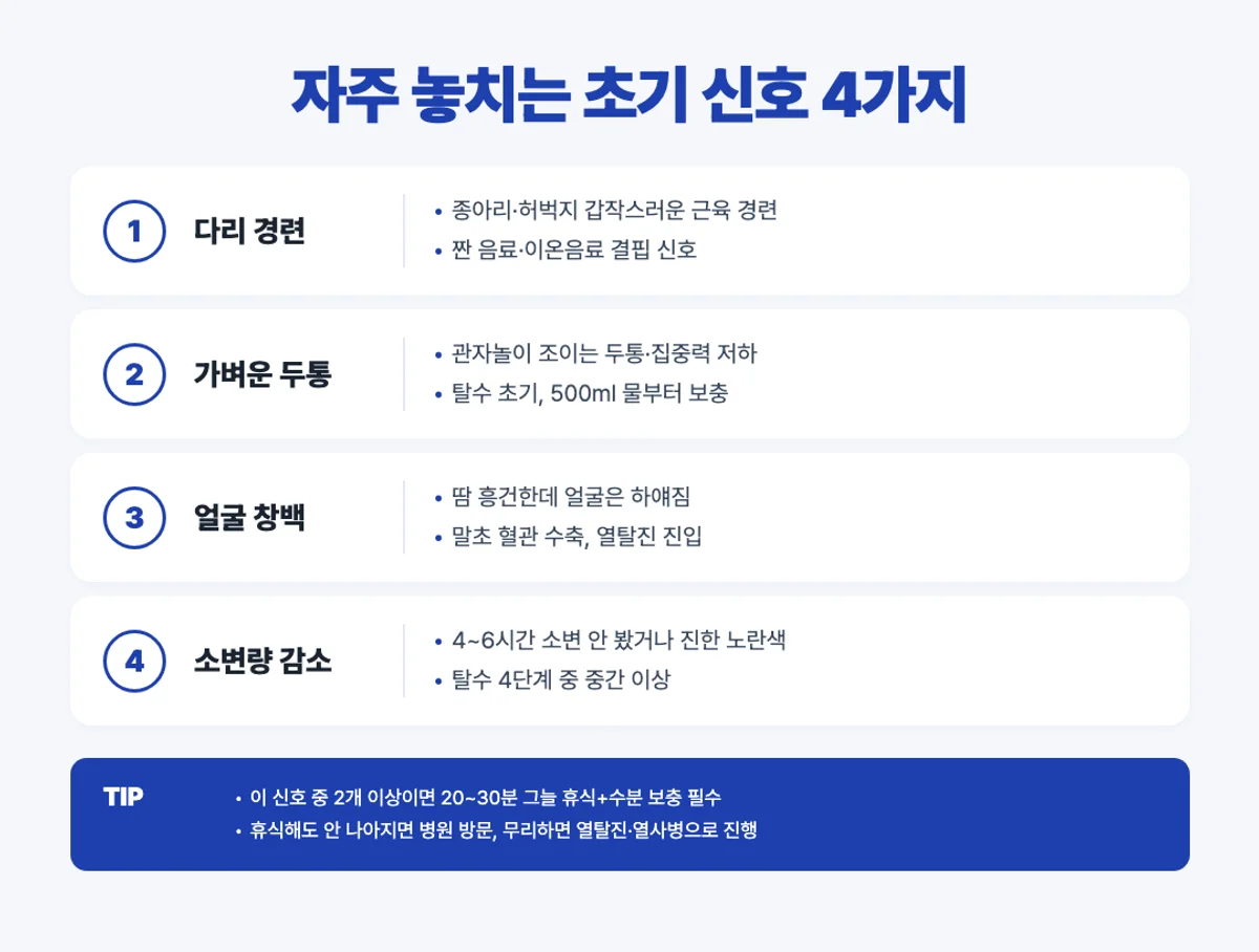 온열질환 자주 놓치는 초기 신호 4가지 인포그래픽