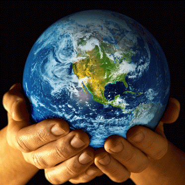 Realistic earth globe in human hands