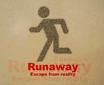 Stick figure man in running pose with words Runaway