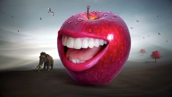 Surreal teeth in apple with elephant