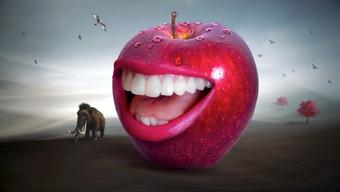 Surreal teeth in apple with elephant