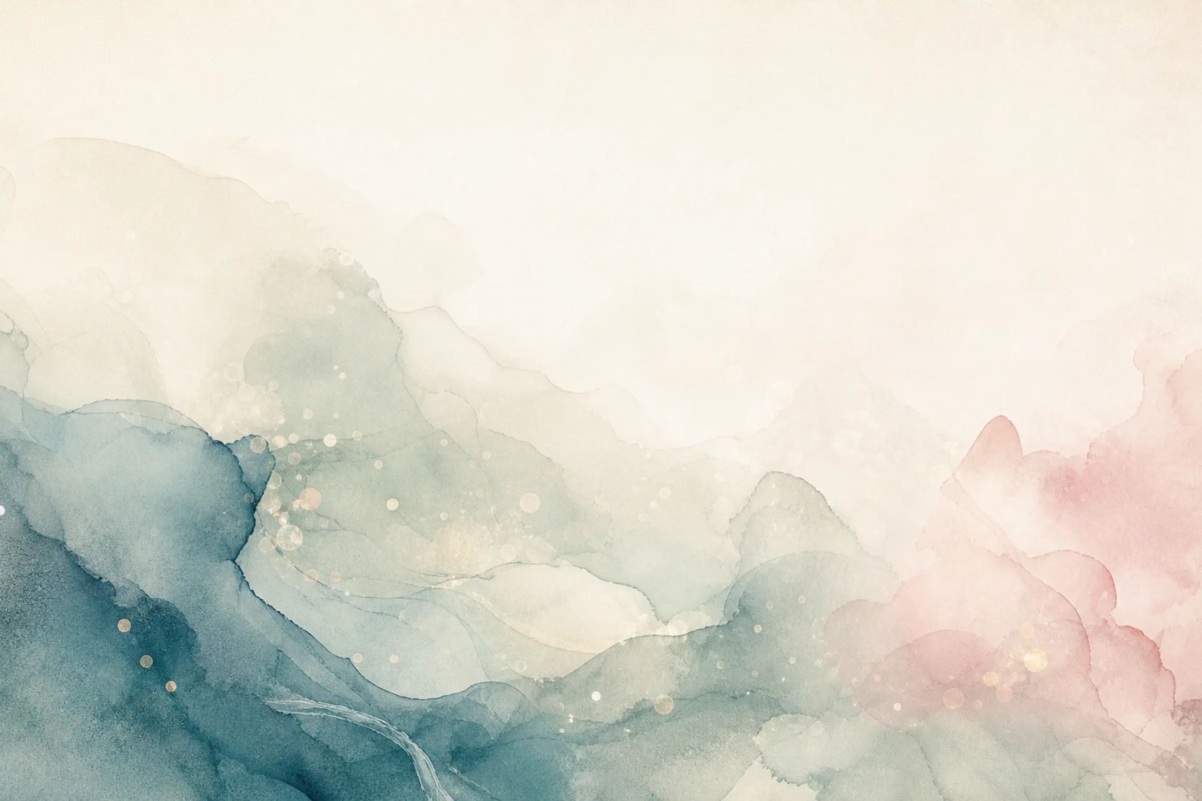 Soft watercolor wash in muted teal, cream and blush, evoking calm and care