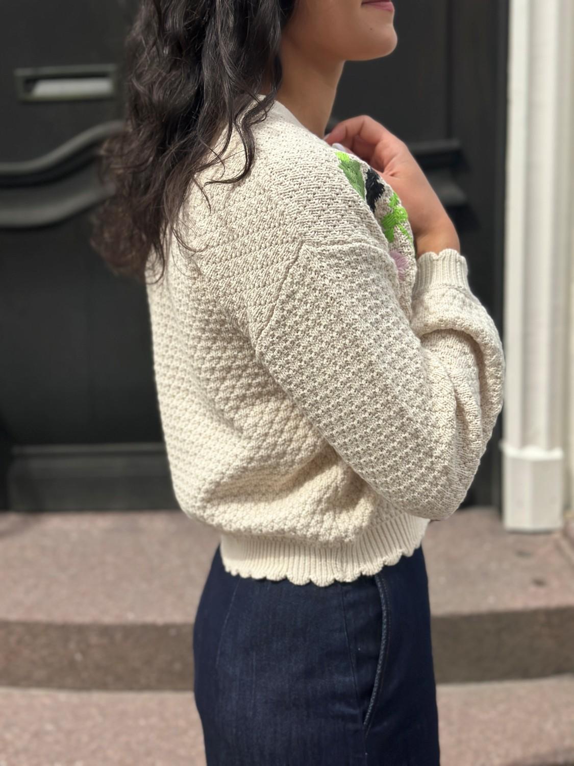 NÜMPH NUMAGGIE cardigan 9509 whitecap broderi beige, bilde 4 av 4