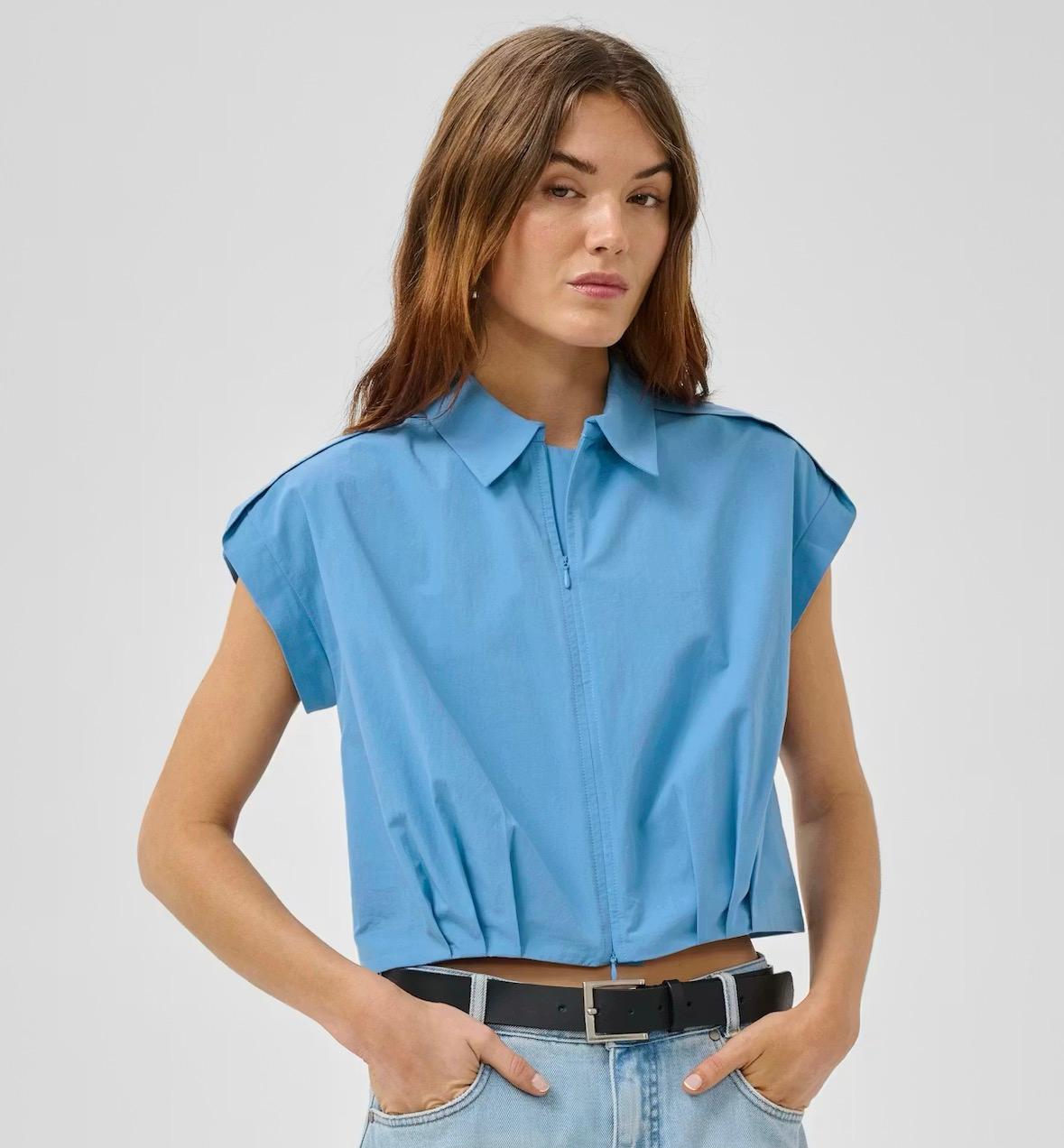 My Essential Wardrobe MWSunna sleeveless shirt m/glidelås blå, bilde 4 av 6