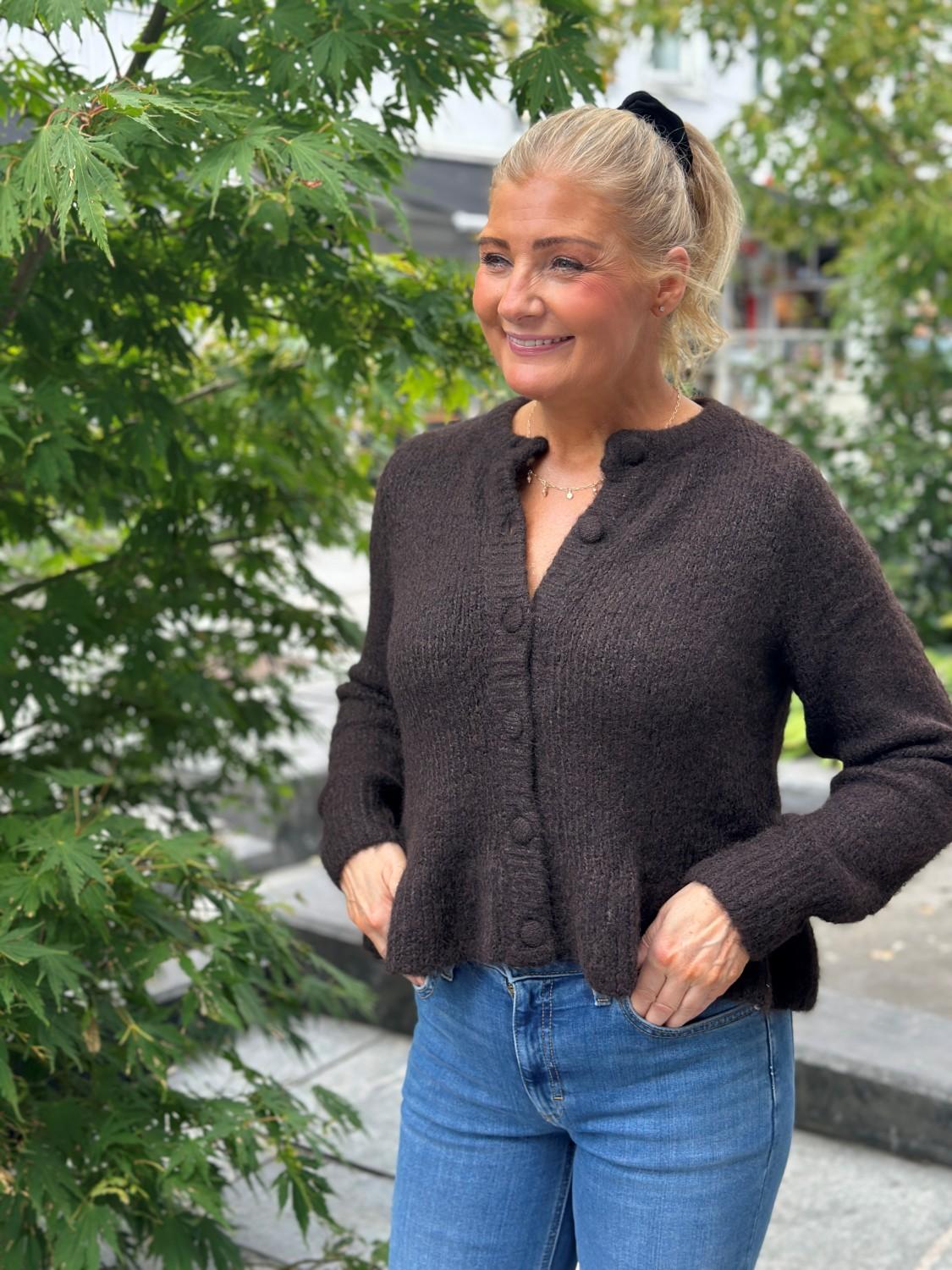 VILA Vibows l/s Flounce knit cardigan coffee bean, bilde 1 av 4