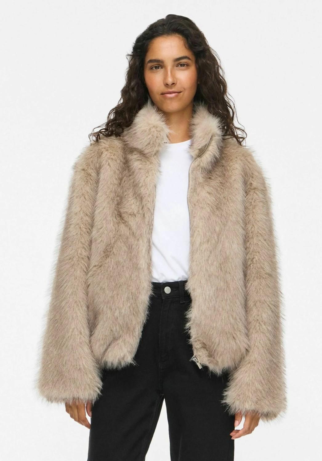 VILA VIMELTA l/s short jacket/ln birch/melange i beige