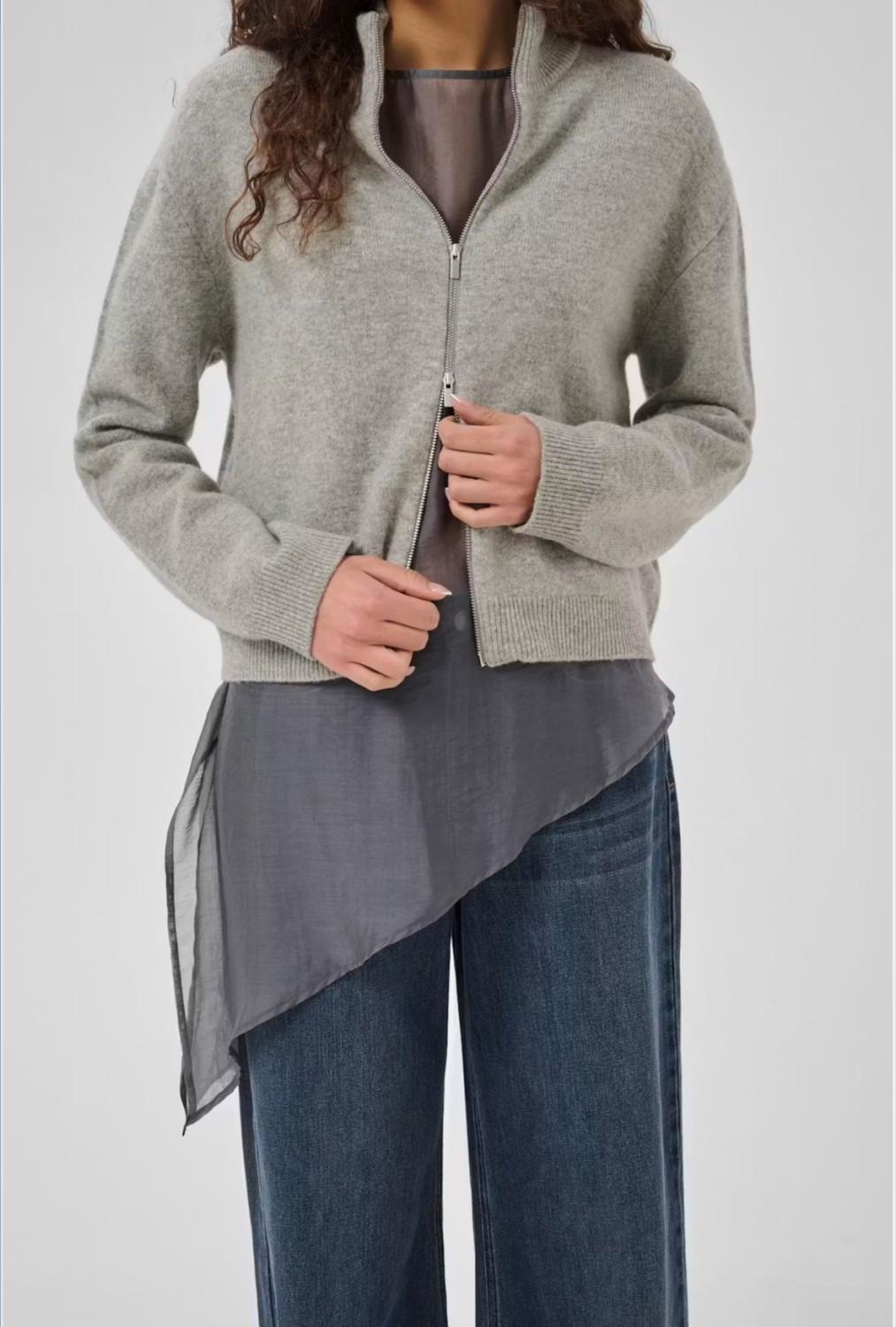 My Essential Wardrobe MWTracy knit zipcardigan Grå, bilde 2 av 4