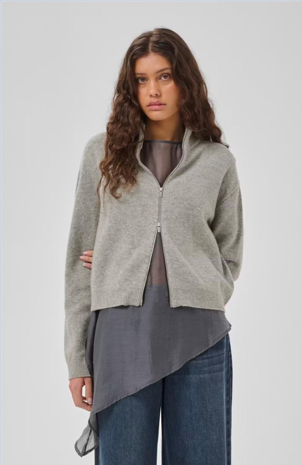 My Essential Wardrobe MWTracy knit zipcardigan Grå, bilde 1 av 4
