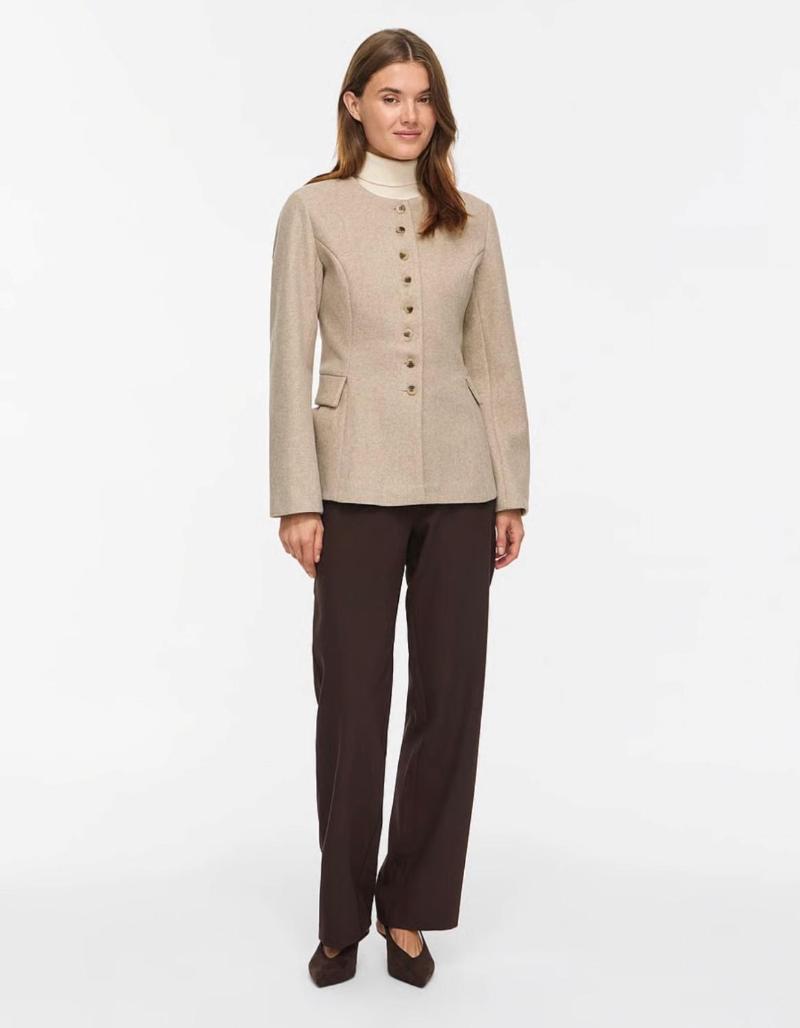 VILA Vzikka l/s waist jacket/bfs natural melange, bilde 1 av 6