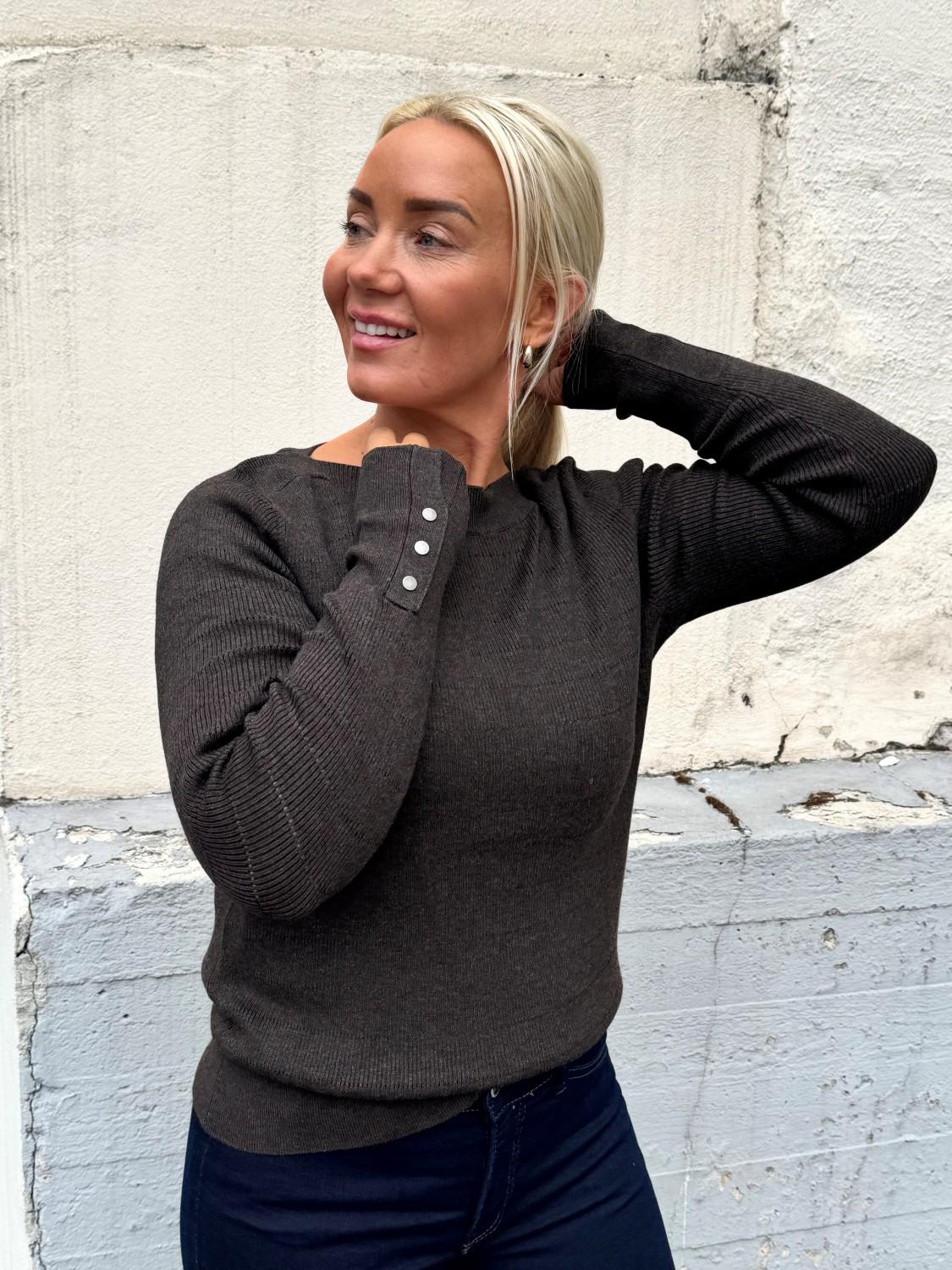 Pulz Pzsara boatneck pullover espresso melange, bilde 1 av 3