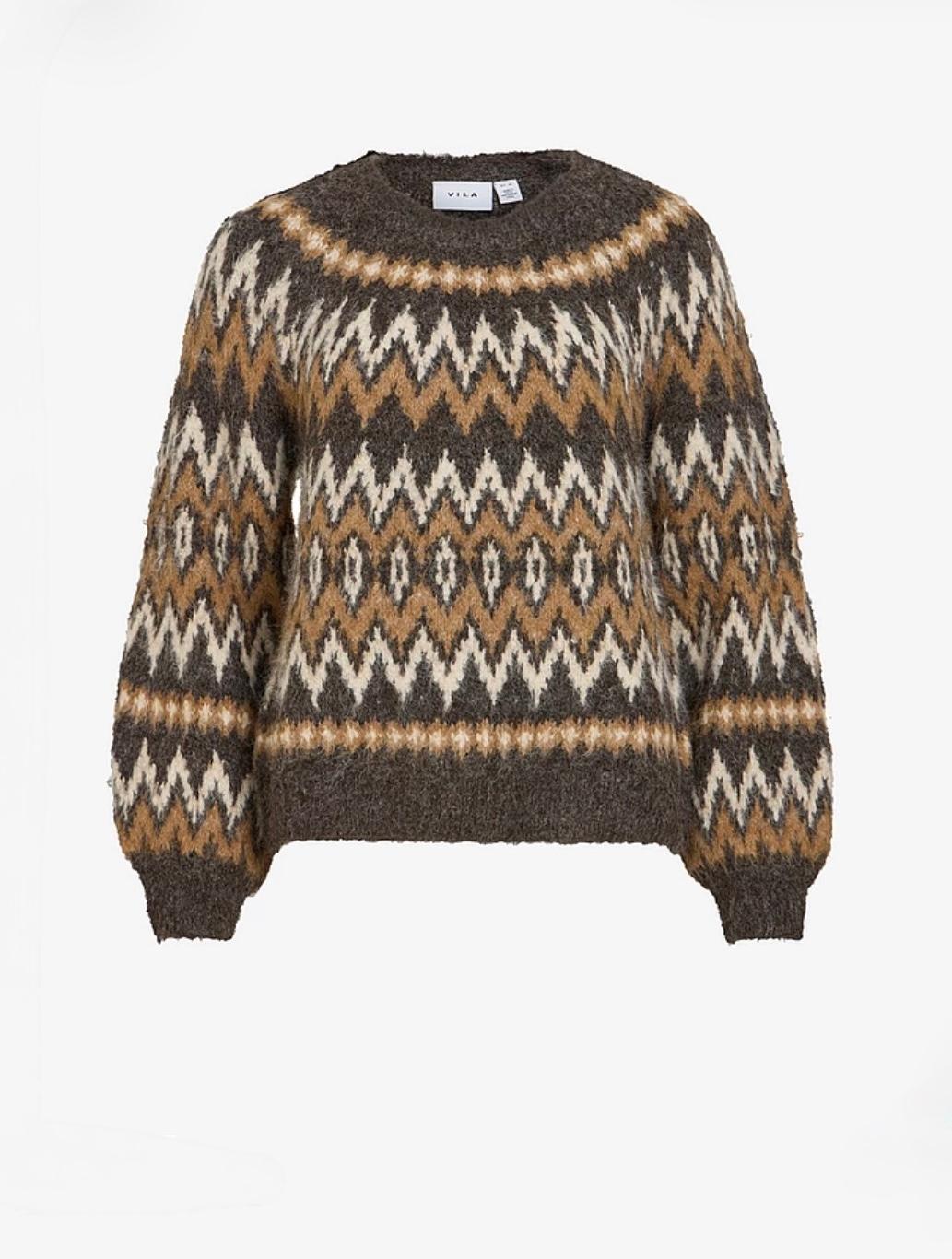 VILA Vibows o-neck L/S jacquard knit top coffe bean, bilde 2 av 3
