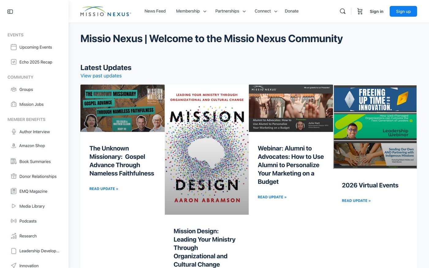 Missio Nexus homepage before the redesign