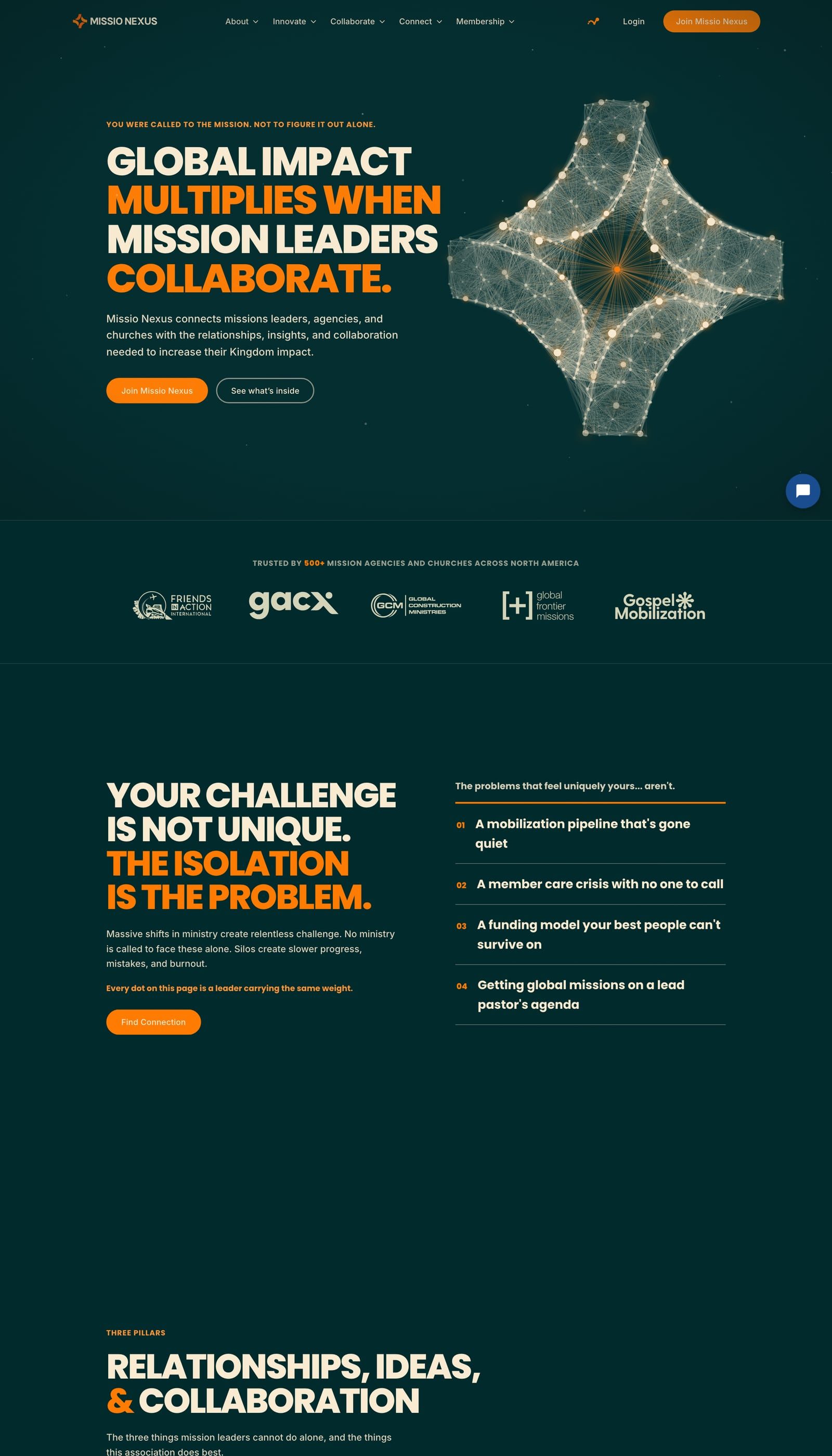 The Missio Nexus homepage with the decisions we made marked as waypoints