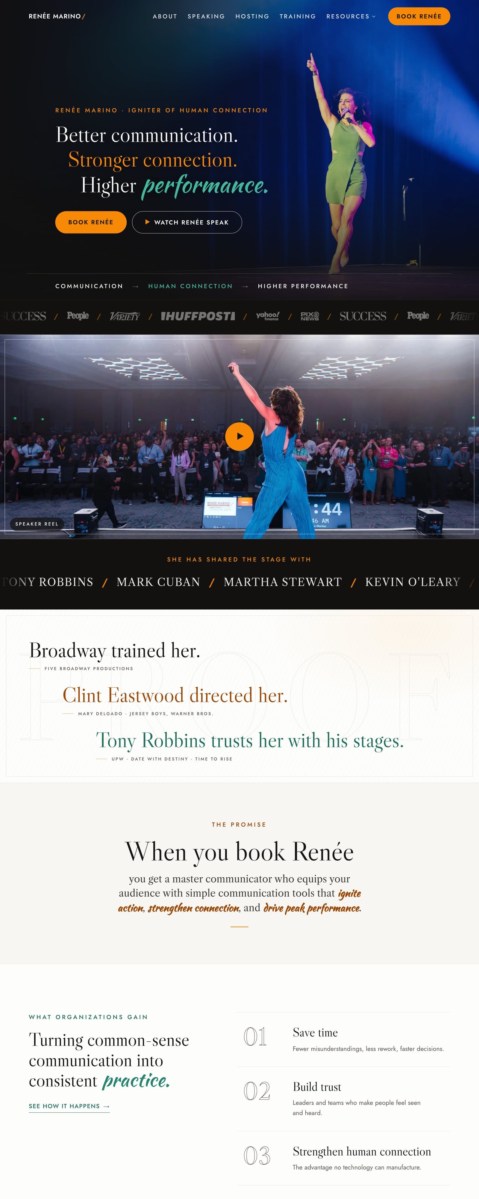 Homepage of the Renée Marino speaker website