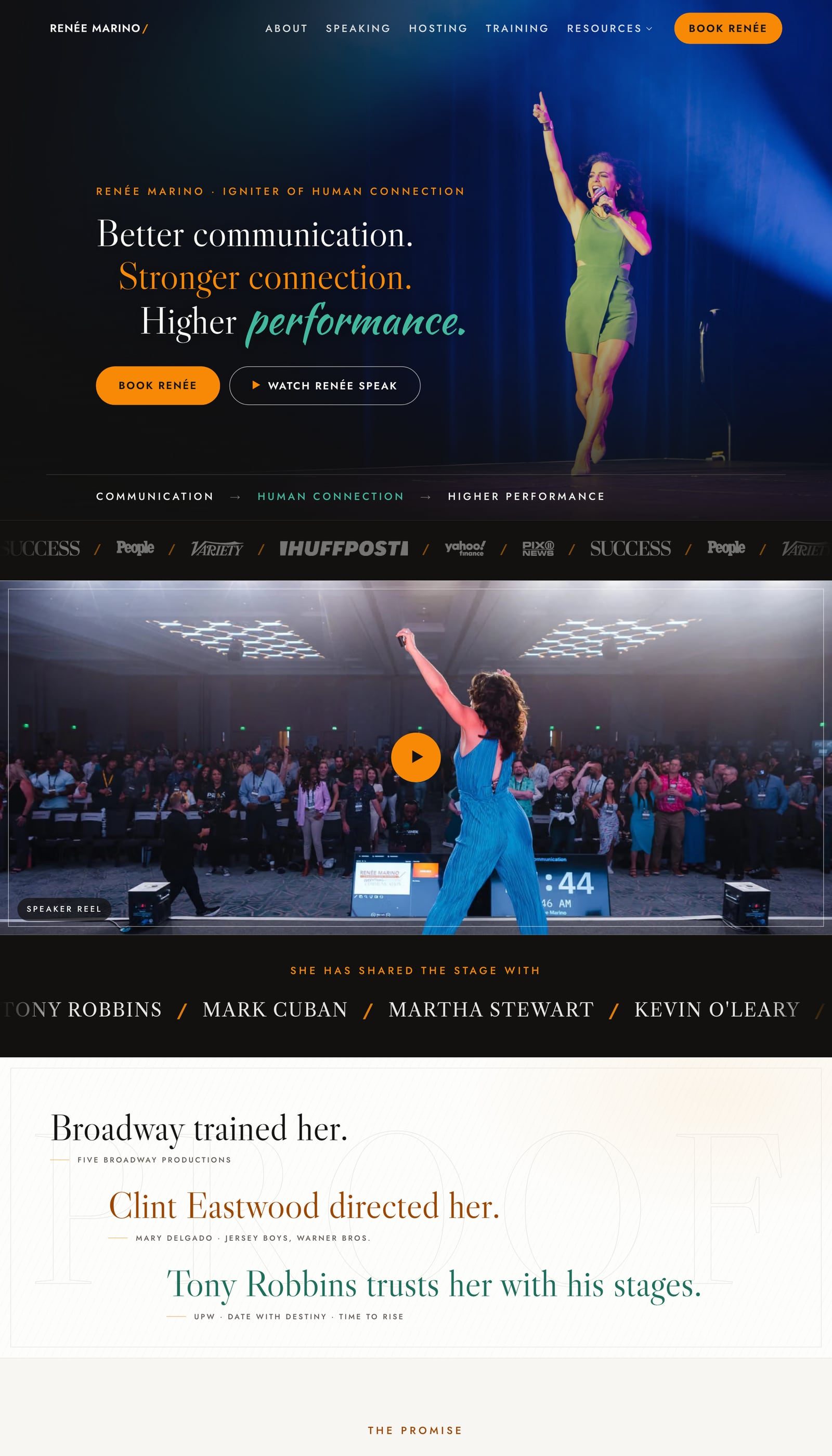 The Renee Marino homepage with the decisions we made marked as waypoints