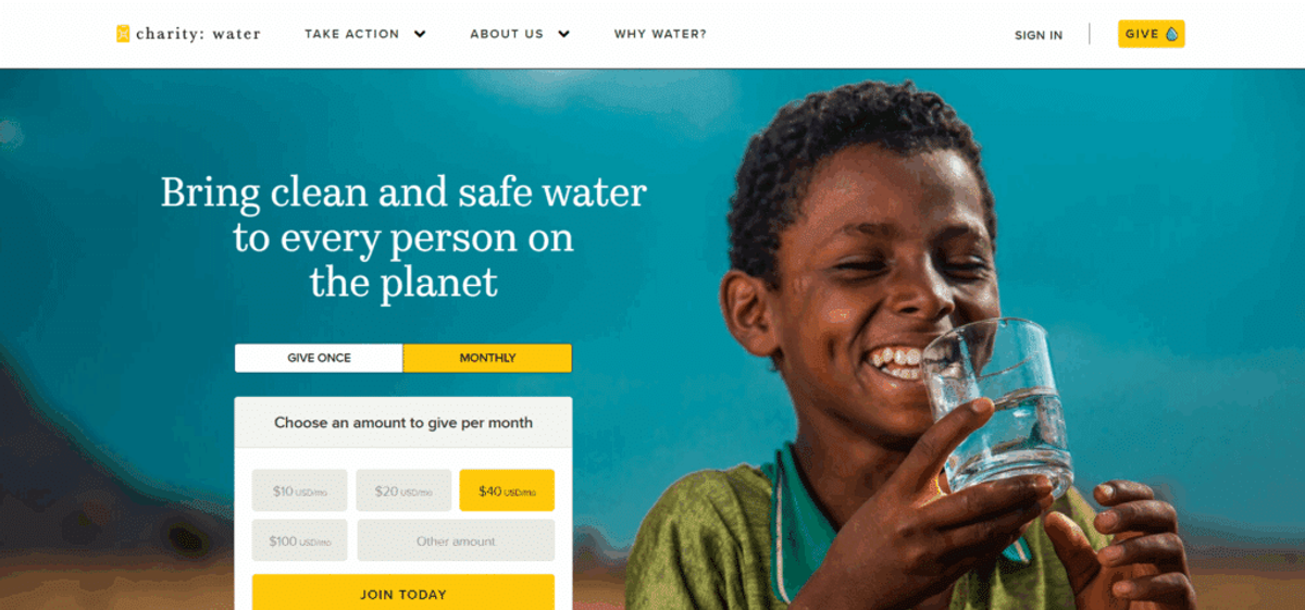 10 best nonprofit websites, charity: water