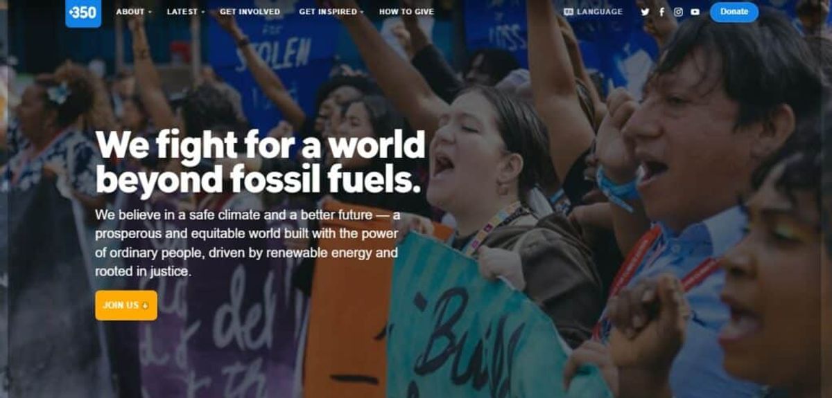 10 best nonprofit websites, 350.org