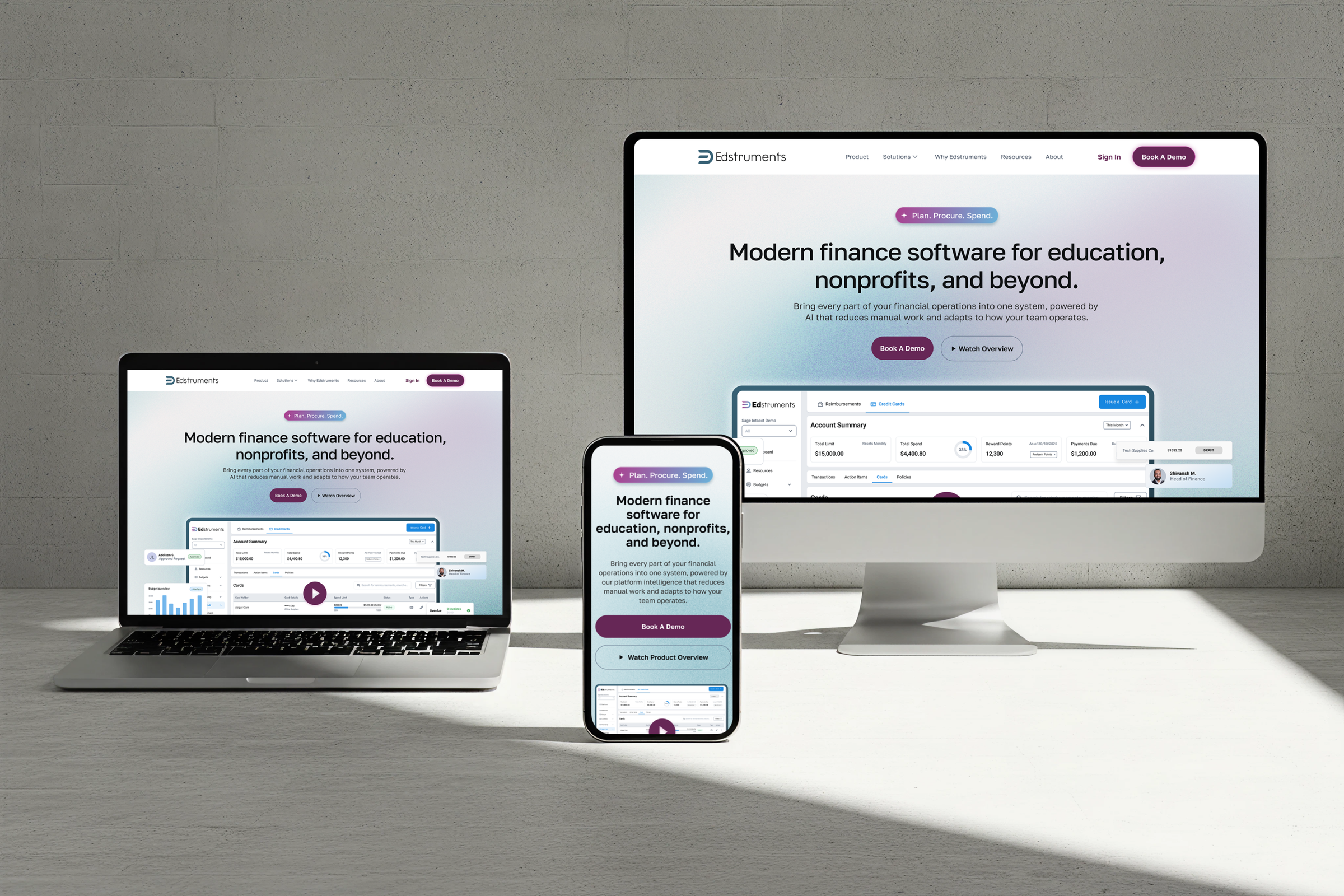 Edstruments website displayed across desktop, laptop, tablet, and phone