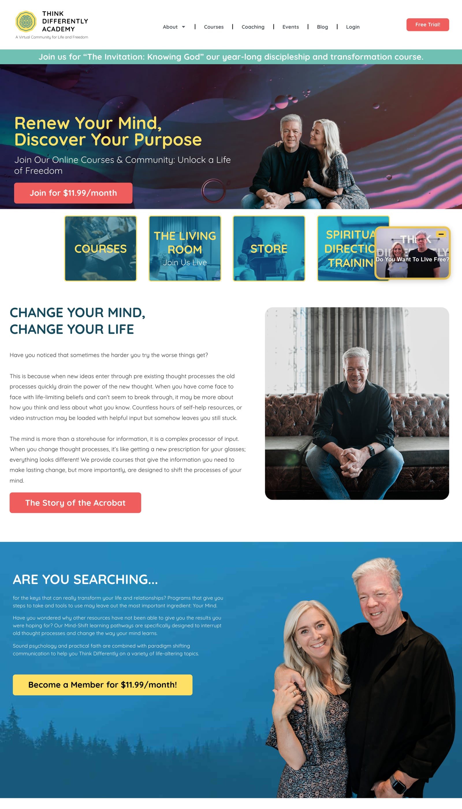 The Think Differently Academy homepage with the decisions we made marked as waypoints