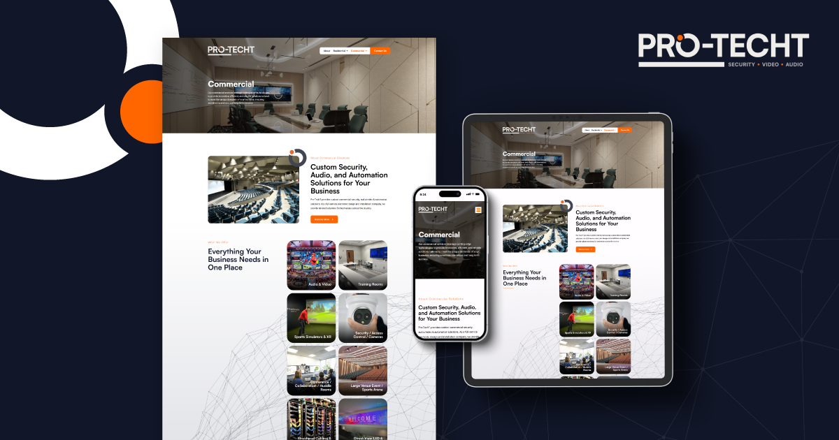 Pro-TechT commercial services page shown across desktop, tablet, and phone