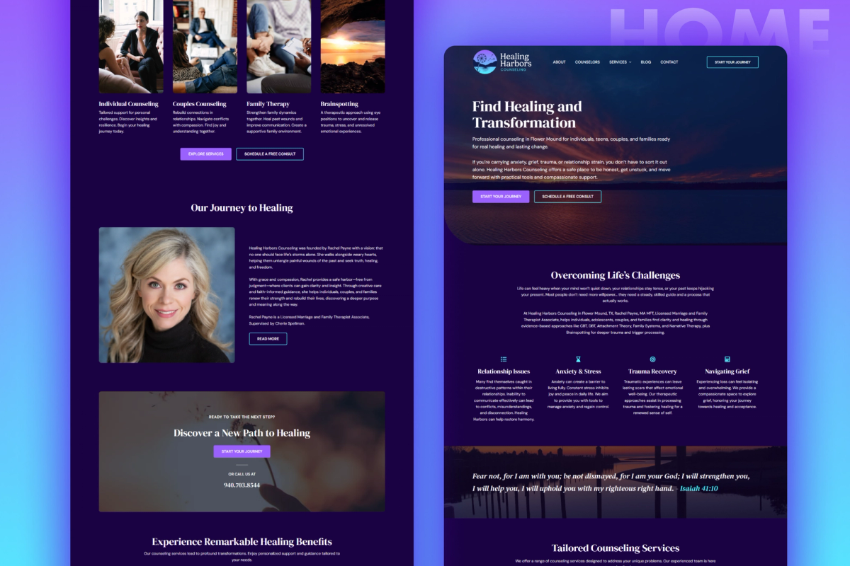 Healing Harbors Counseling website interface details