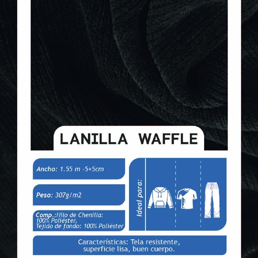 Lanilla Waffle Negro X Metros | Tela Gruesa - Vista 2