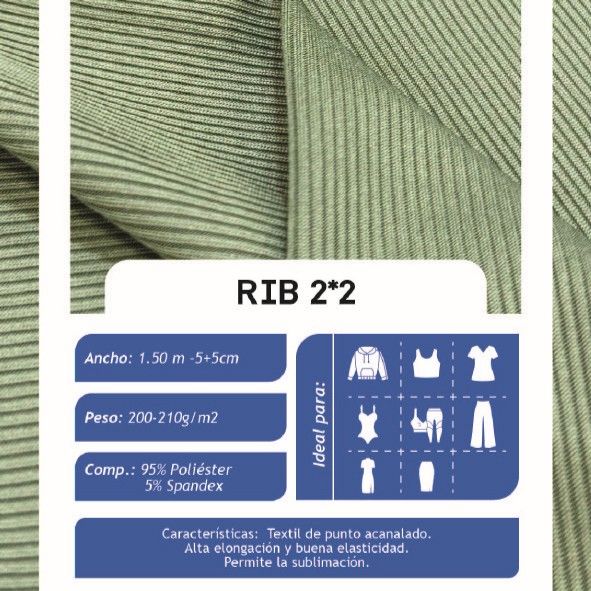 Rib 2x2 Negro X Metros | Tela Acanalada - Vista 2