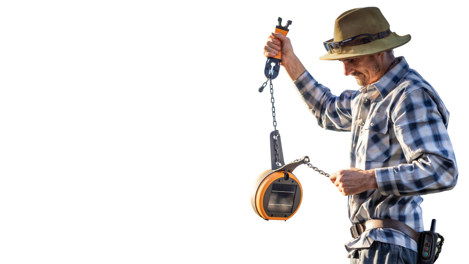 A farmer walking through a paddock towards cattle wearing eShepherd virtual fencing neckbands