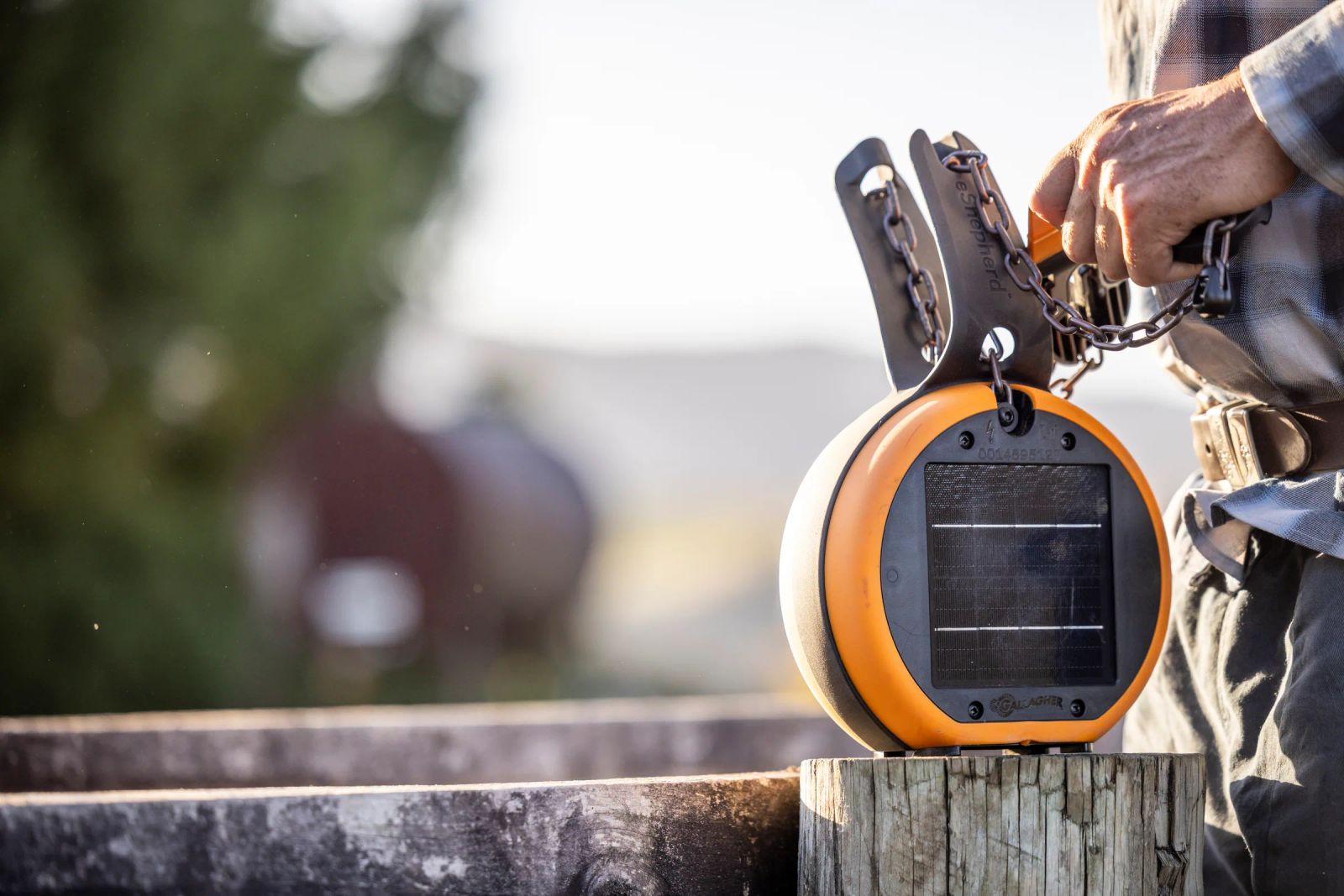 An eShepherd neckband on a post