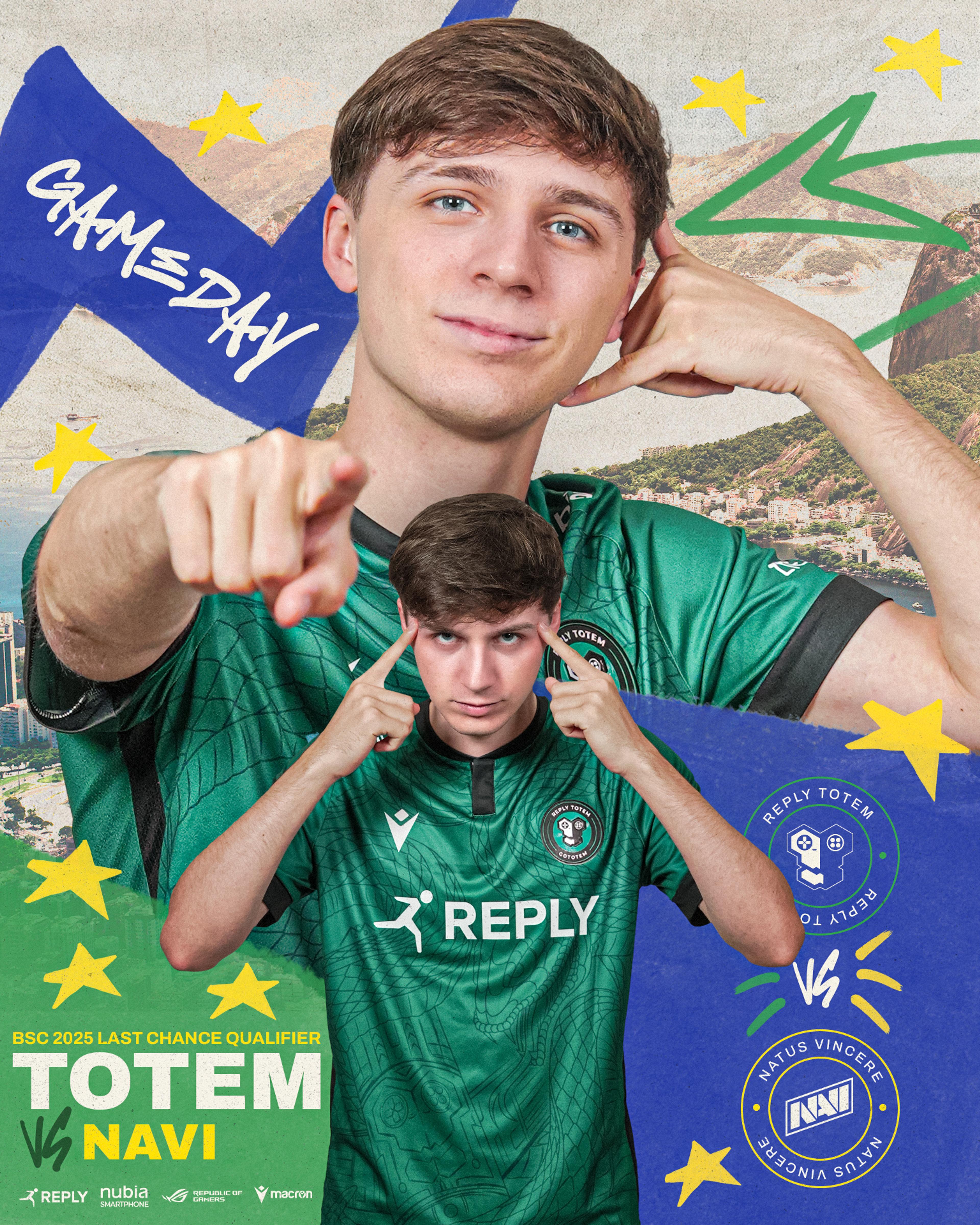 Gameday graphic featuring Maury. BSC 2025 LAST CHANCE QUALIFIER - TOTEM VS NAVI