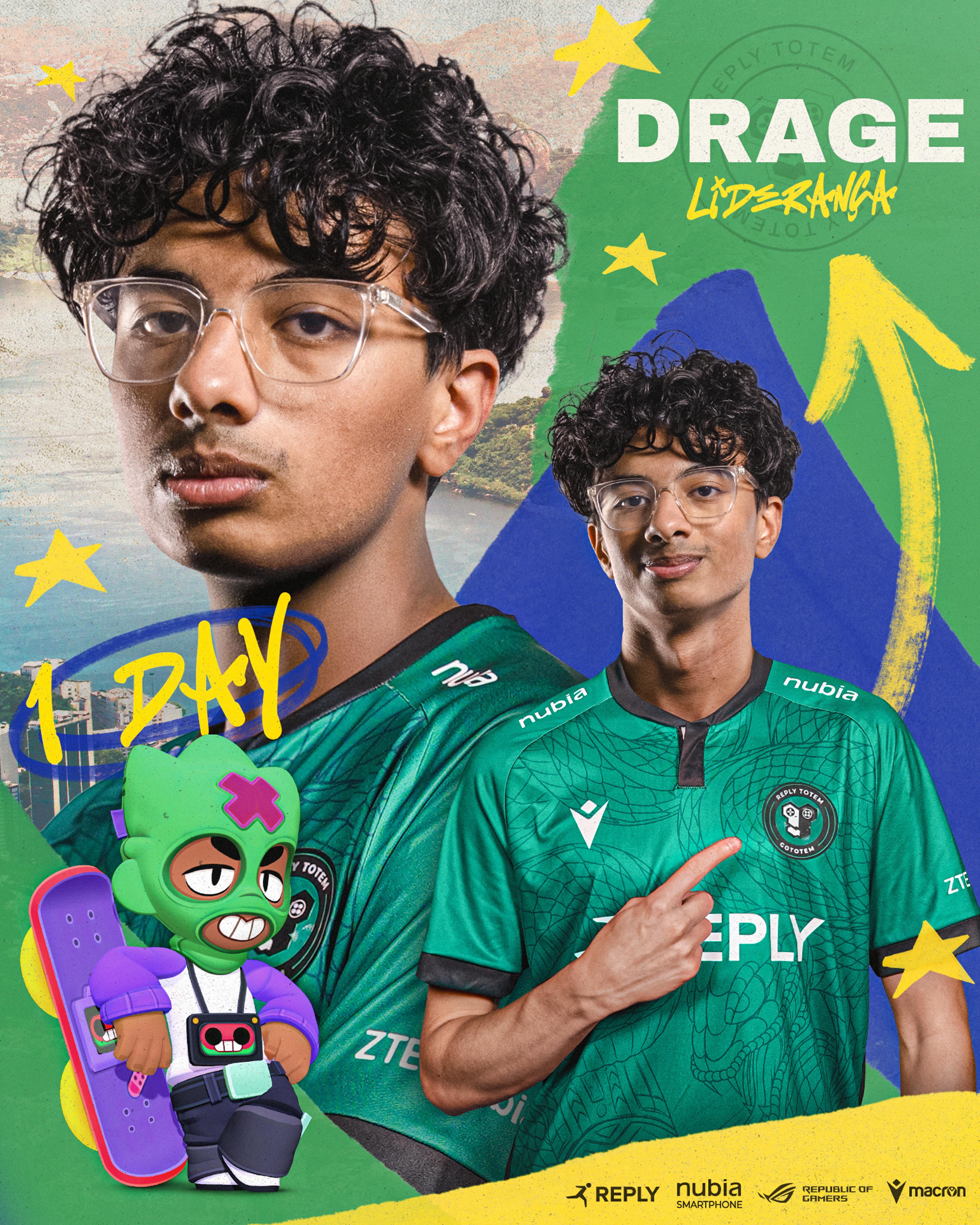 Countdown graphic featuring Drage "Liderança" 1 DAY