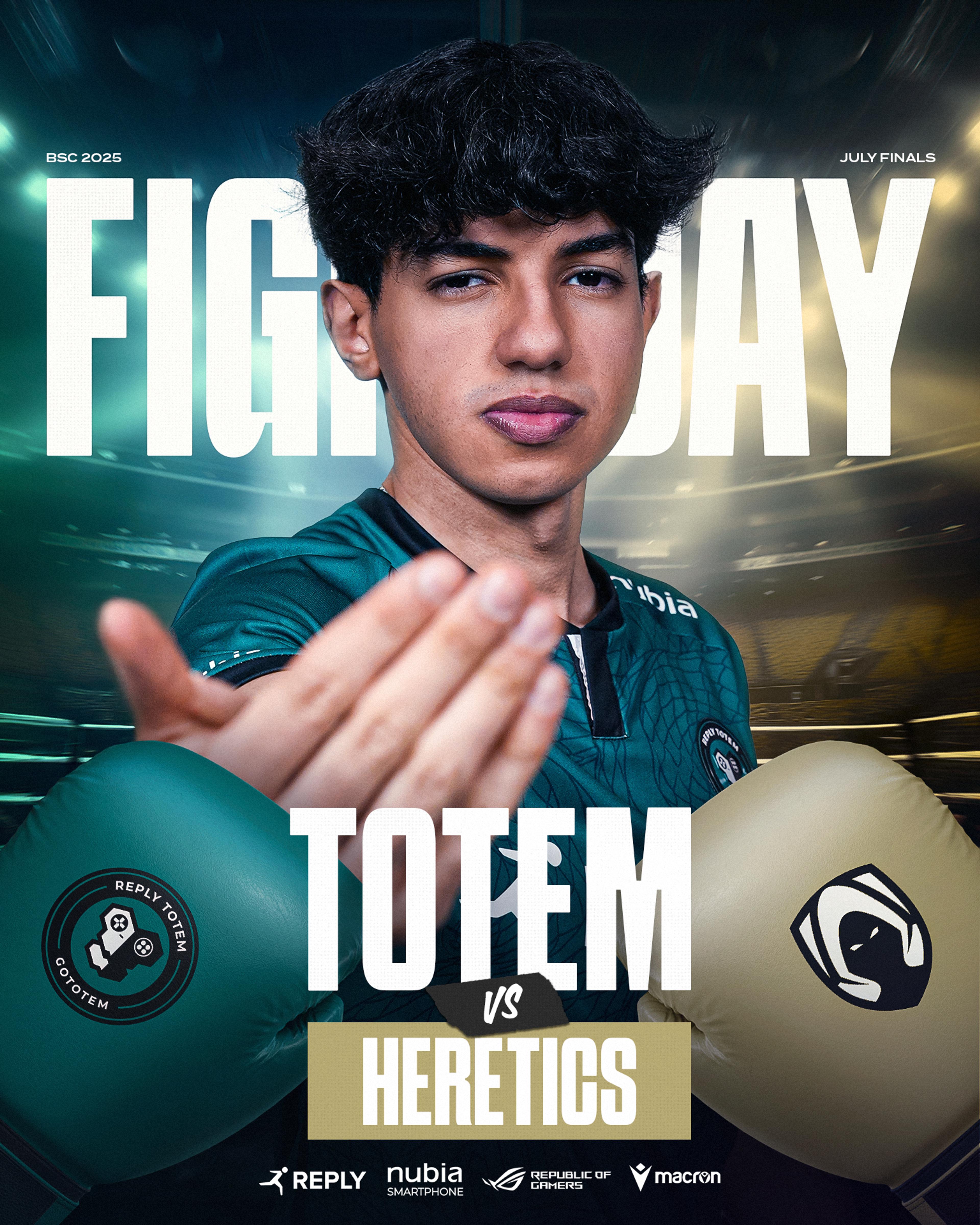 Gameday graphic featuring Maru in front of a boxing ring. FIGHTDAY - TOTEM VS HERETICS