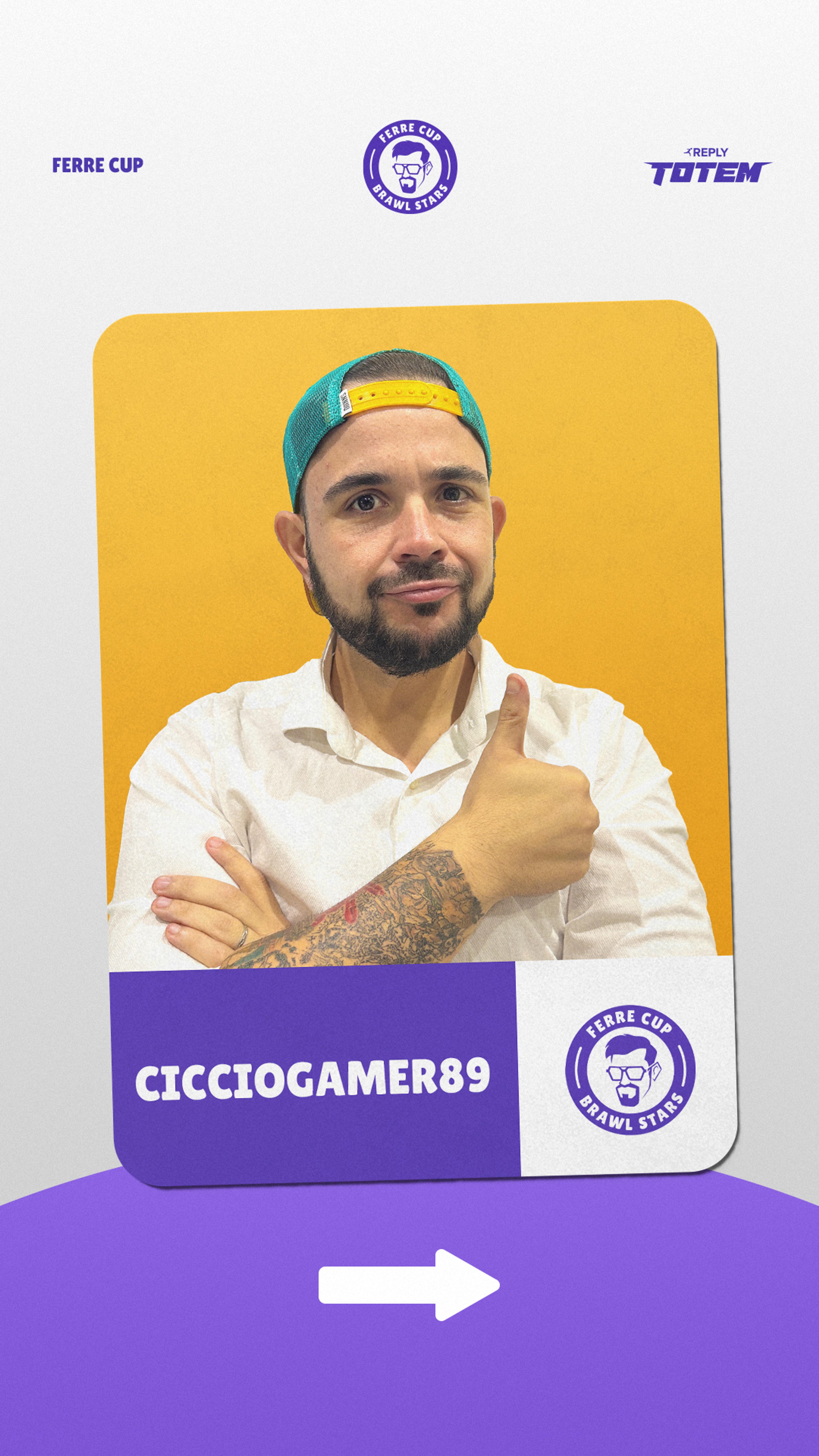 Instagram story graphic announcing "Cicciogamer89" as a participant of the Ferre Cup