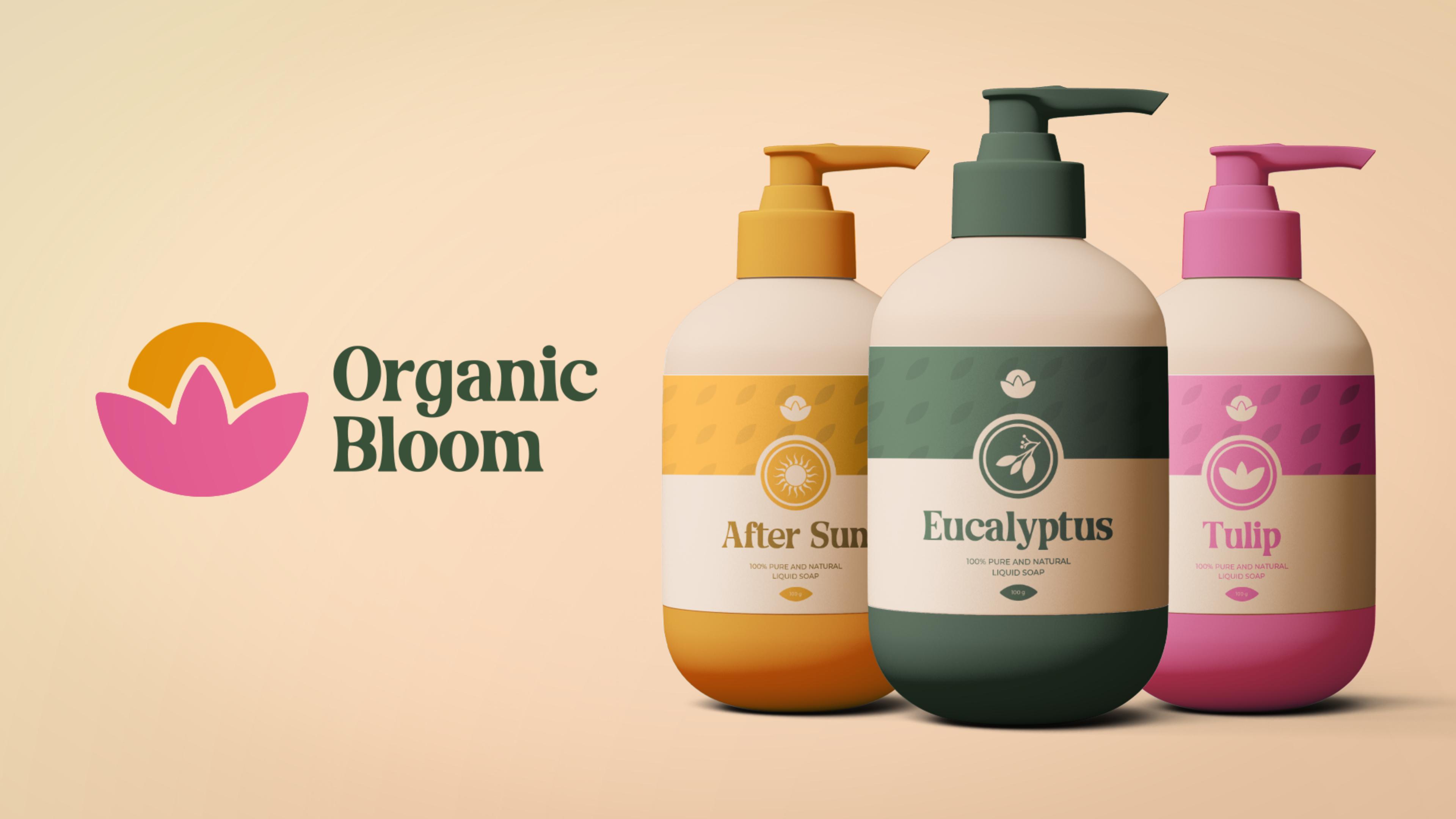 Full HD ad showcasing the 3 Organic Bloom soaps. From left to right: "After Sun", "Eucalyptus" and "Tulip"