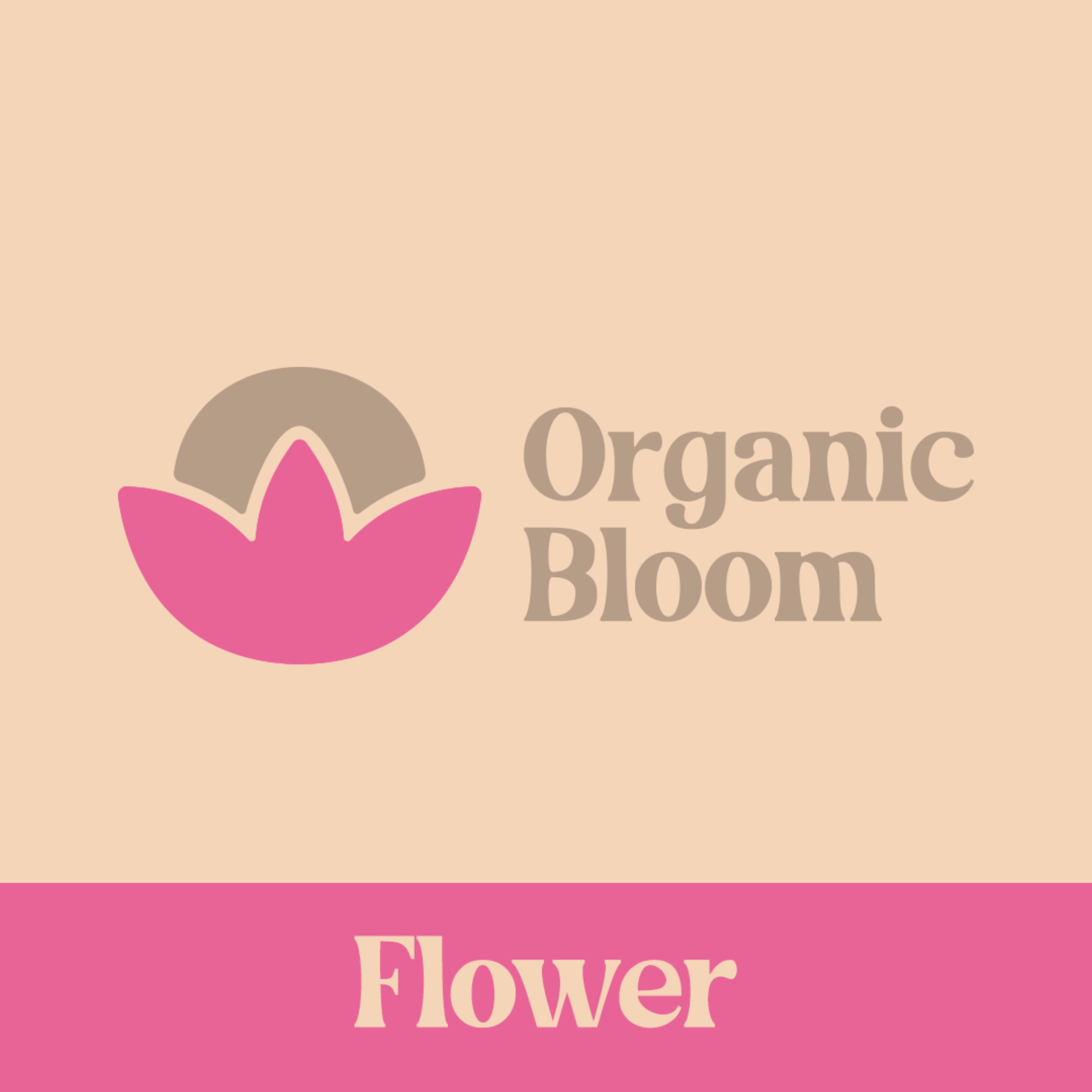 The image highlights the pink flower in the Organic Bloom logo