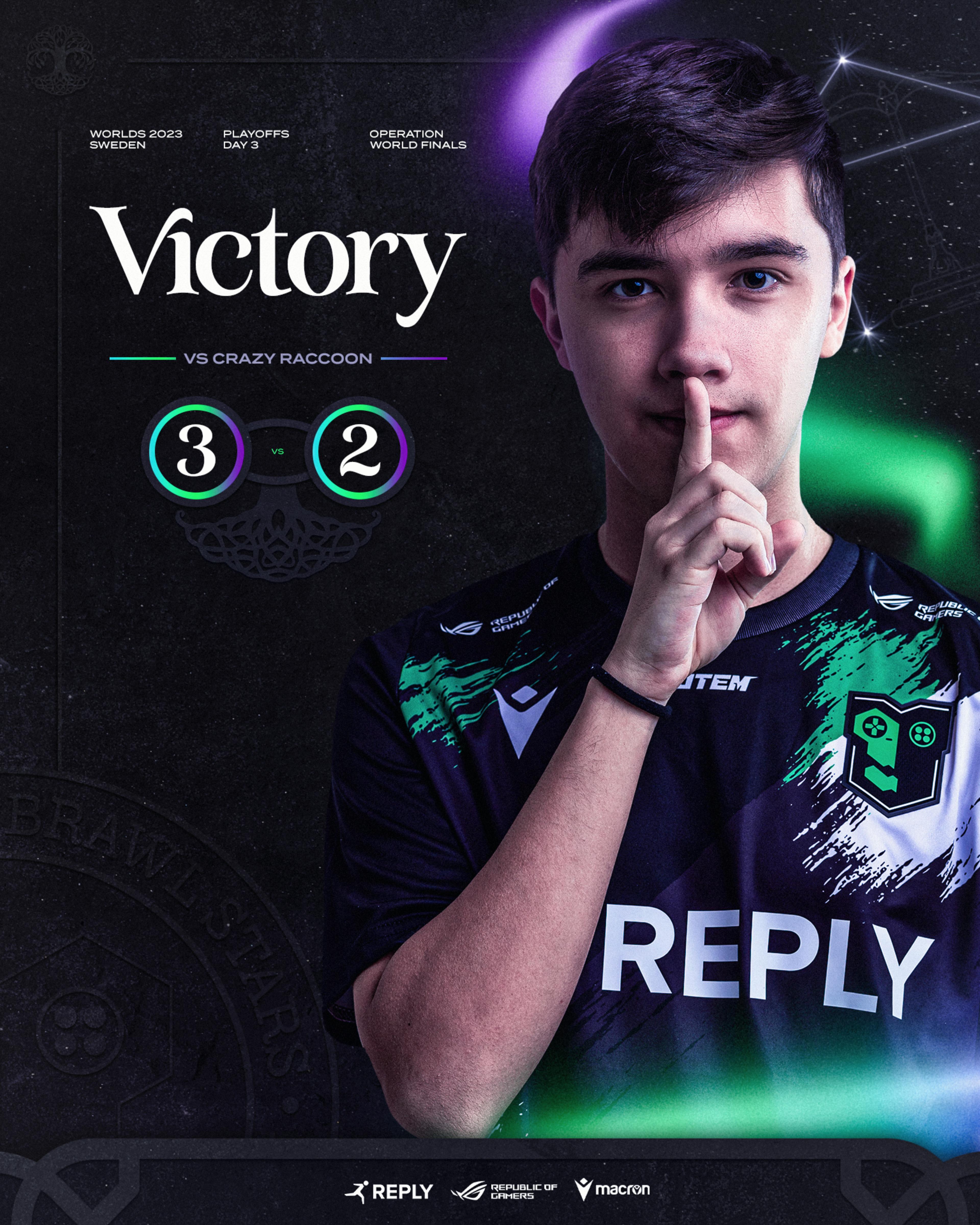 Victory Graphic against Crazy Raccoon featuring the player Joker