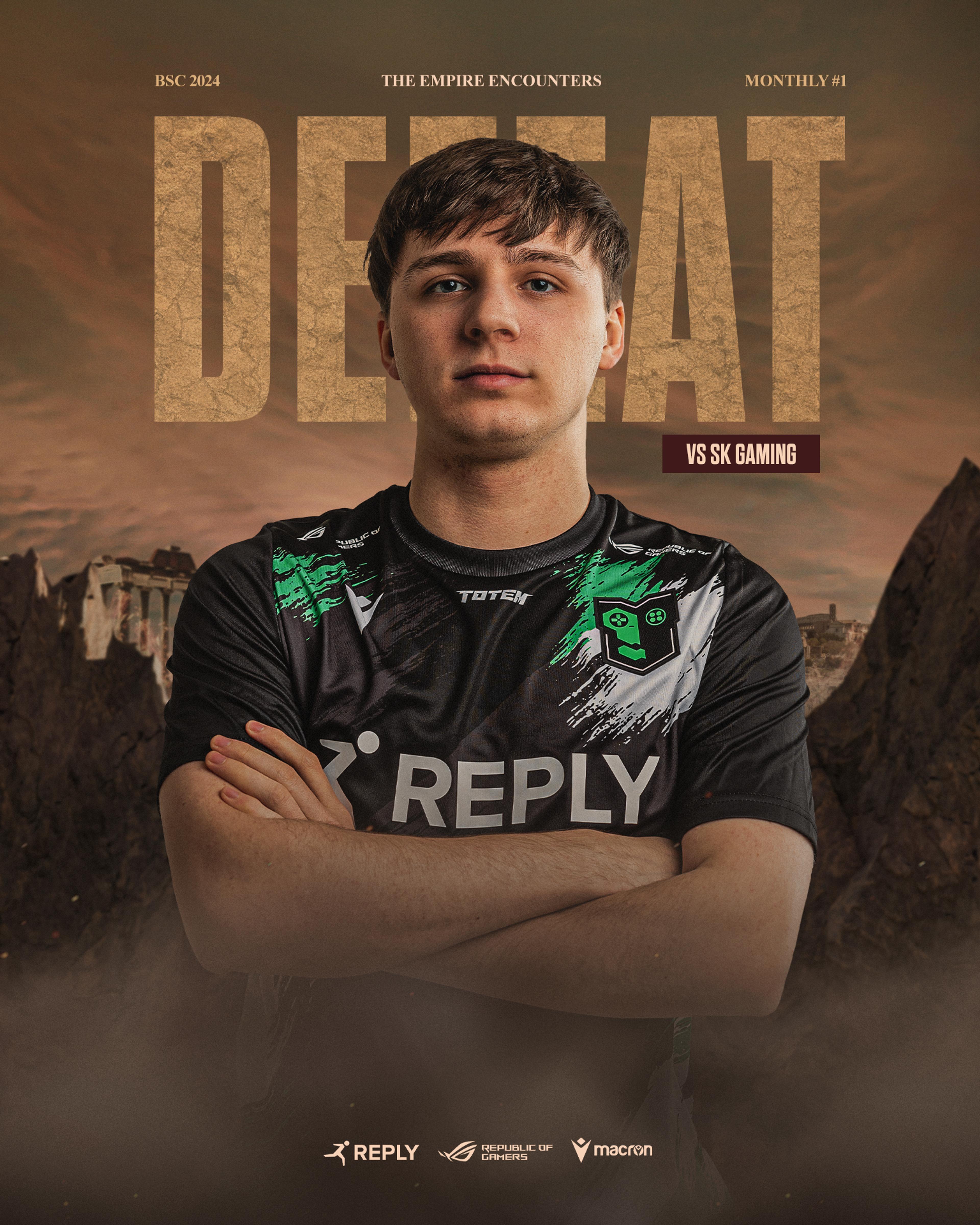 Defeat graphic VS SK GAMING featuring Maury "THE EMPIRE ENCOUNTERS DEFEAT"