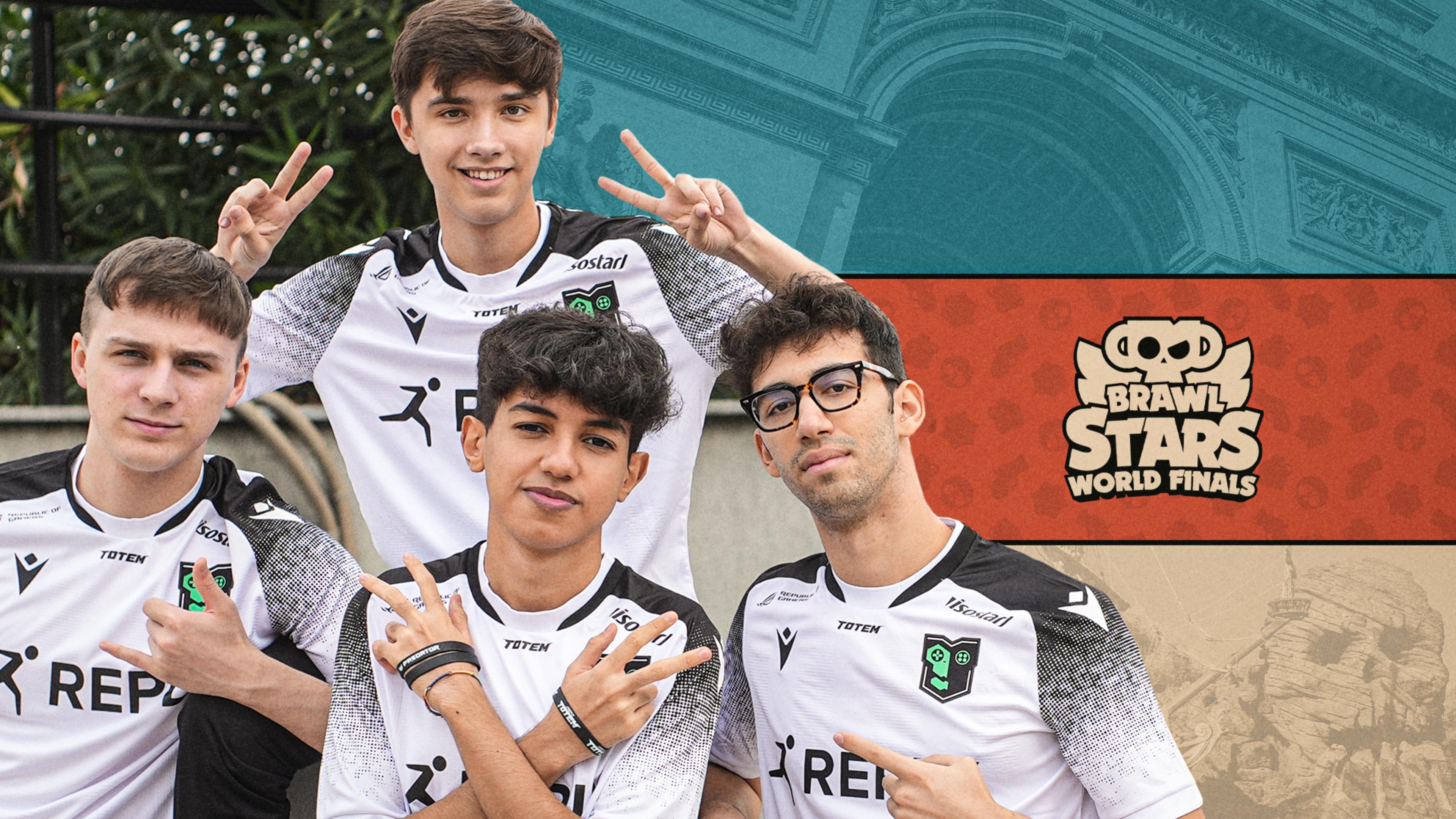 Reply Totem's Brawl Stars team in one of the promotional graphics of the event. From left to right: Maury, Joker above, Maru under and Inso on the far right