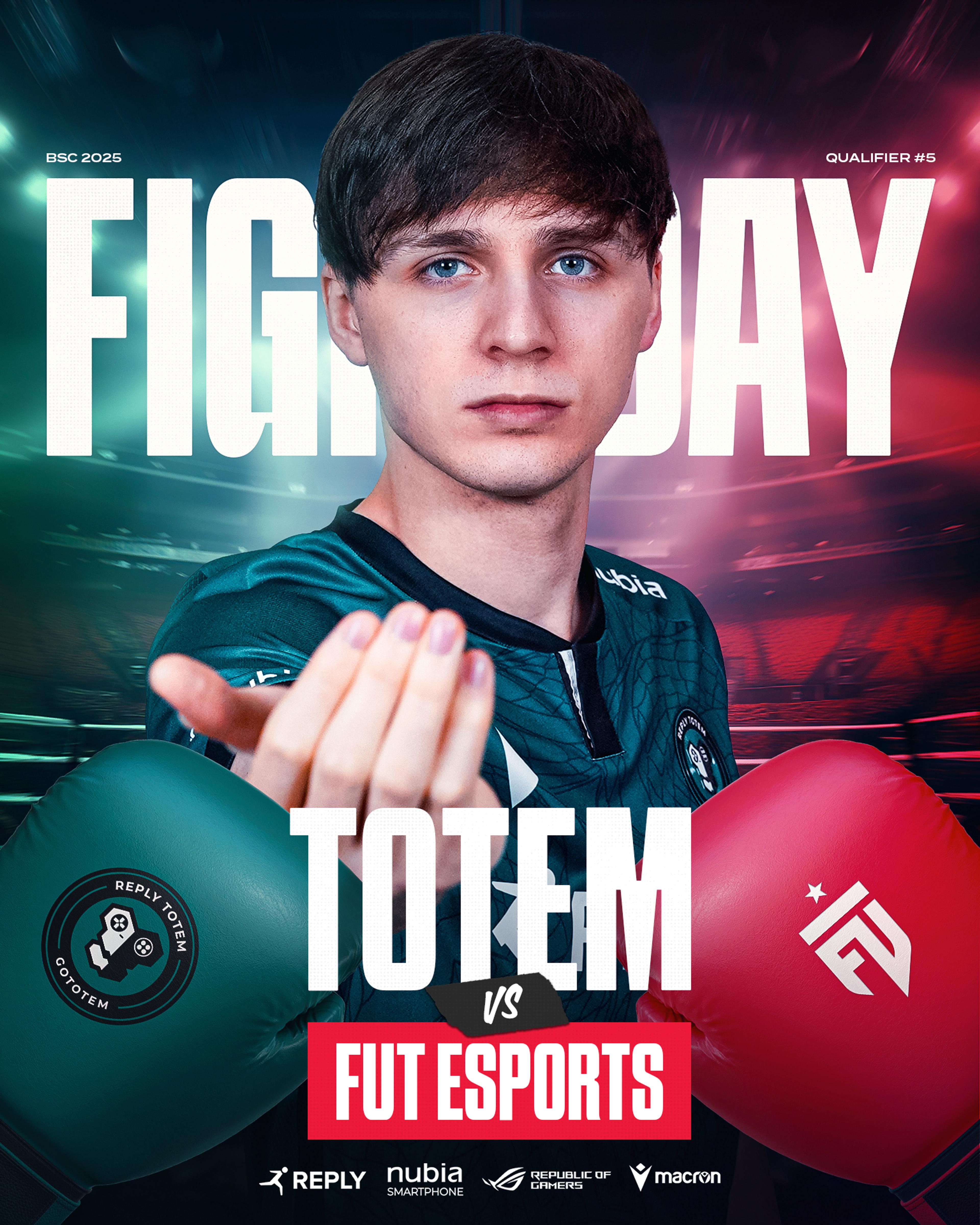 Gameday graphic featuring Maury in front of a boxing ring. FIGHTDAY - TOTEM VS FUT ESPORTS