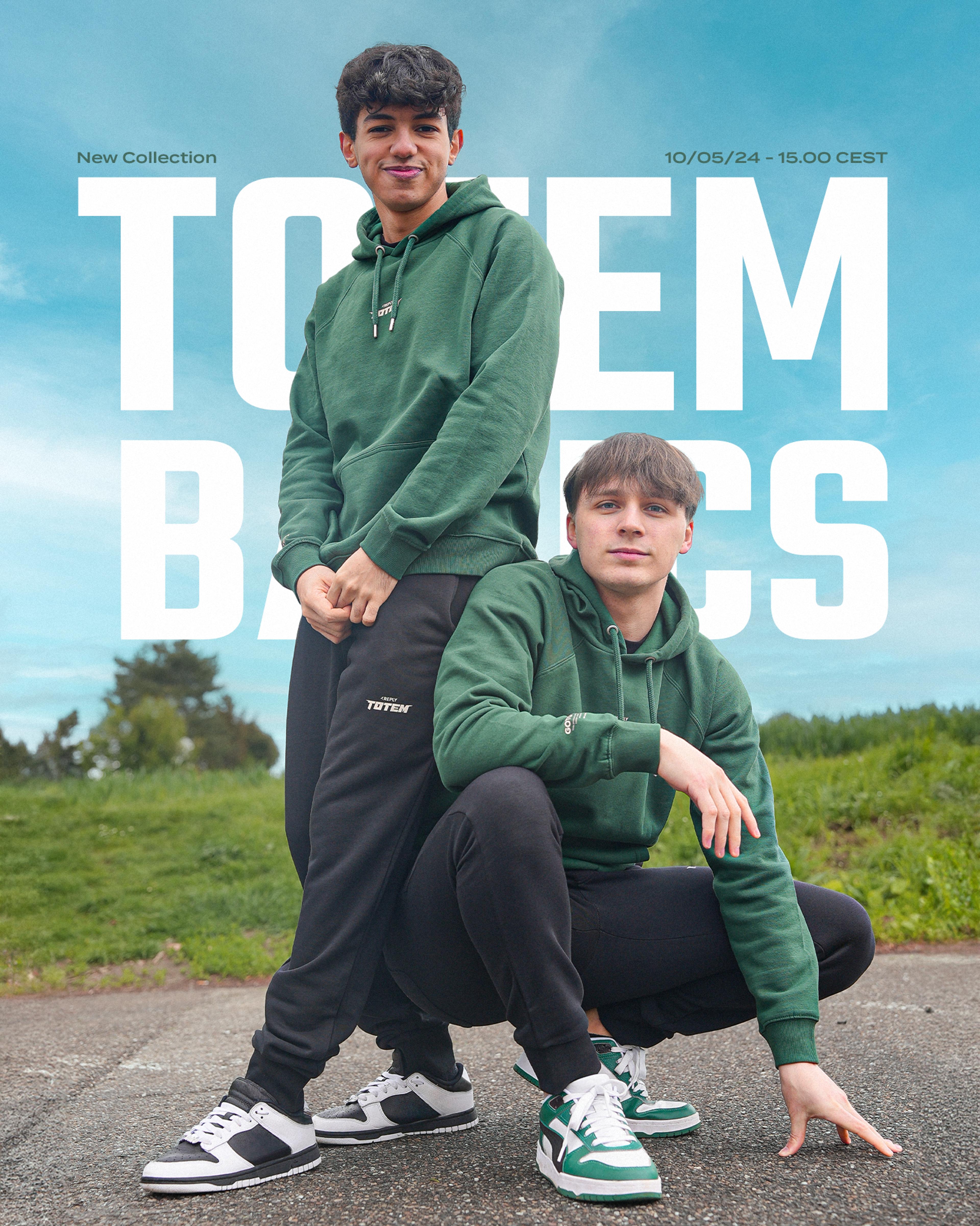 Maru and Maury with the "Totem Basics" Green hoodie and Black Pants