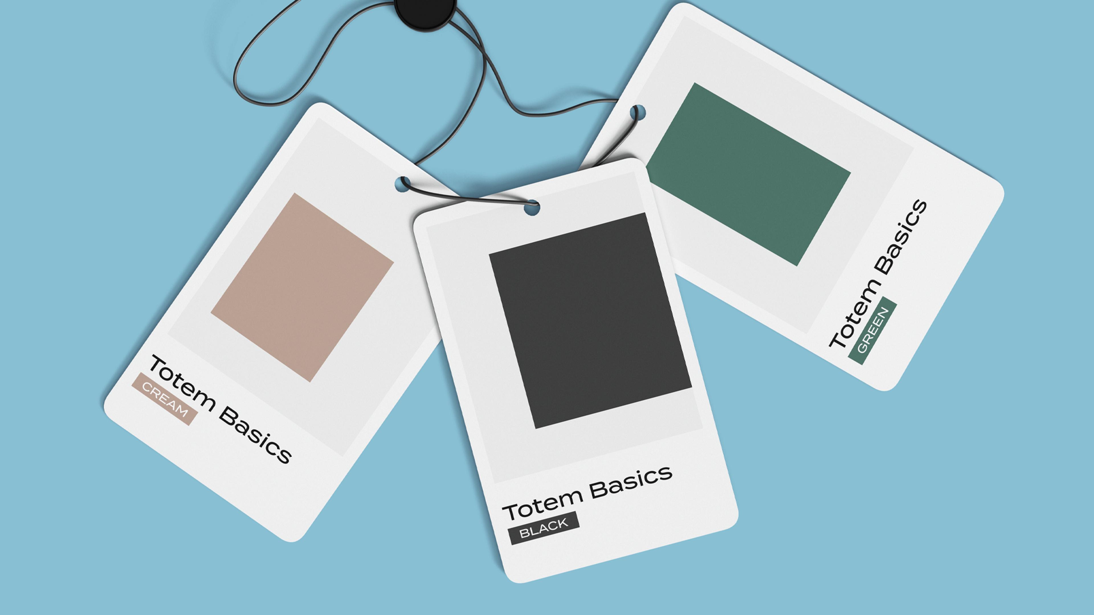 THe colors of the "Totem Basics" collection: Cream, Black and Green