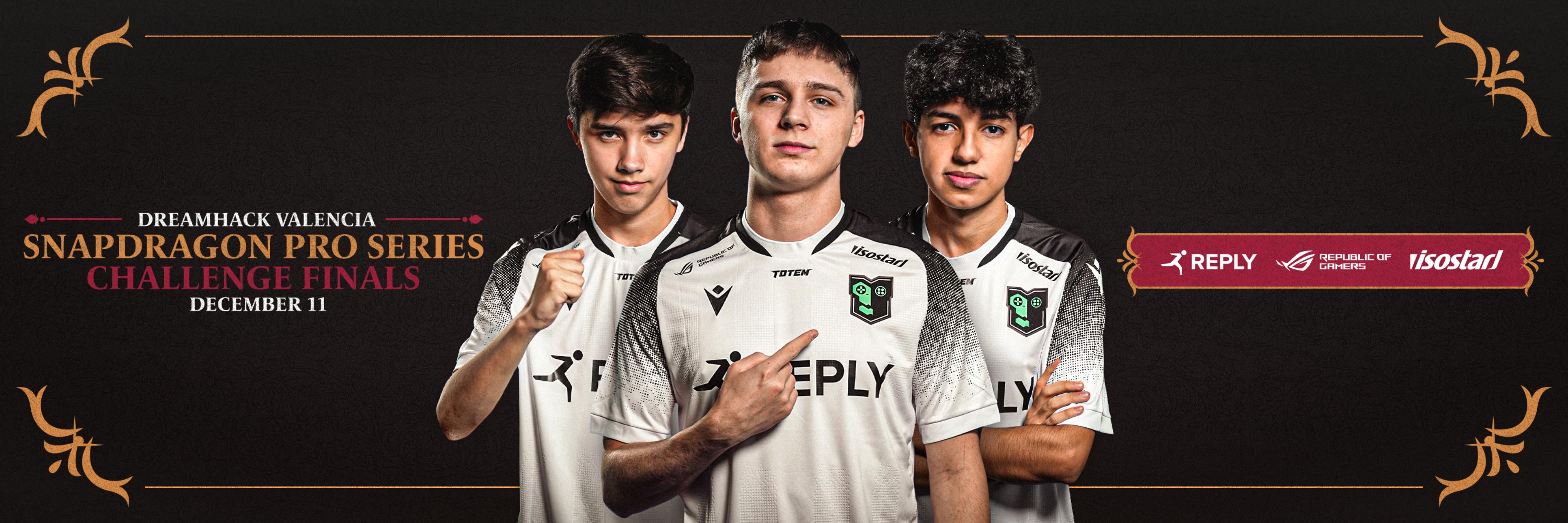 The X header of Reply Totem's page during the event, featuring Joker, Maury and Maru at the center. DREAMHACK VALENCIA - SNAPDRAGON PRO SERIES CHALLENGE FINALS - DECEMBER 11