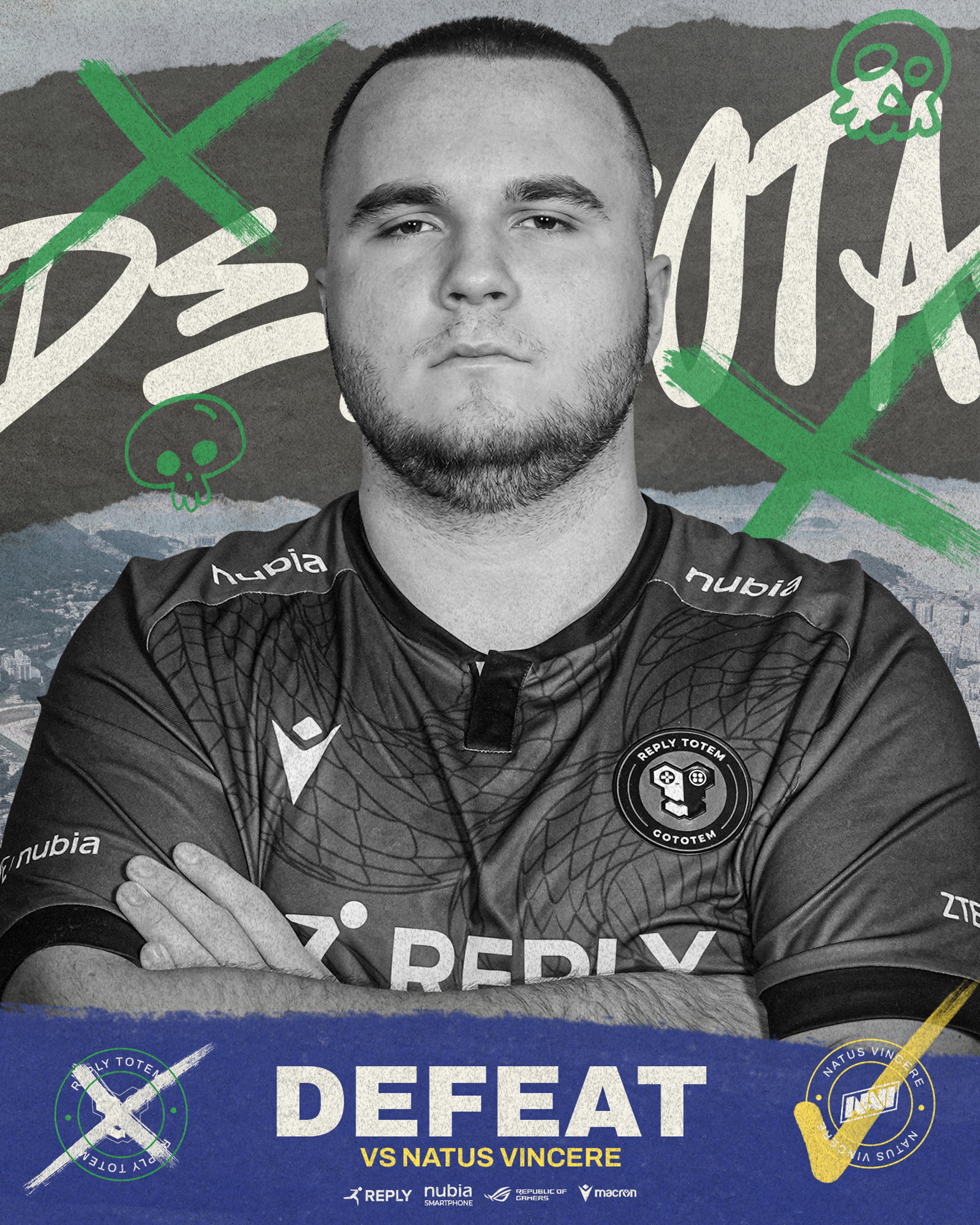 Defeat graphic featuring Angelboy. DEFEAT VS NATUS VINCERE