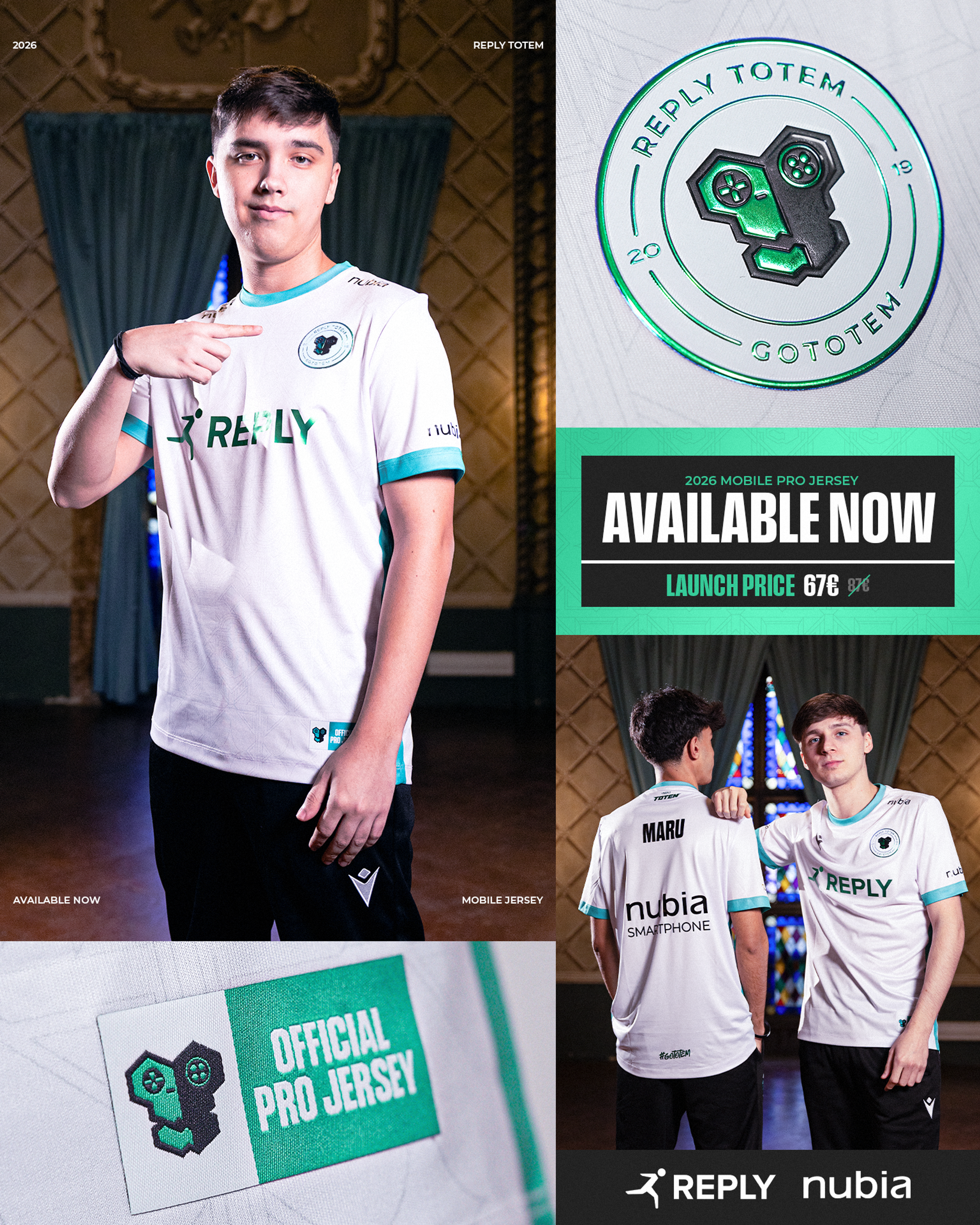 Graphic showcasing a collage of photos of the 2026 Mobile Pro Jersey. 2026 MOBILE PRO JERSEY - AVAILABLE NOW - LAUNCH PRICE 67€