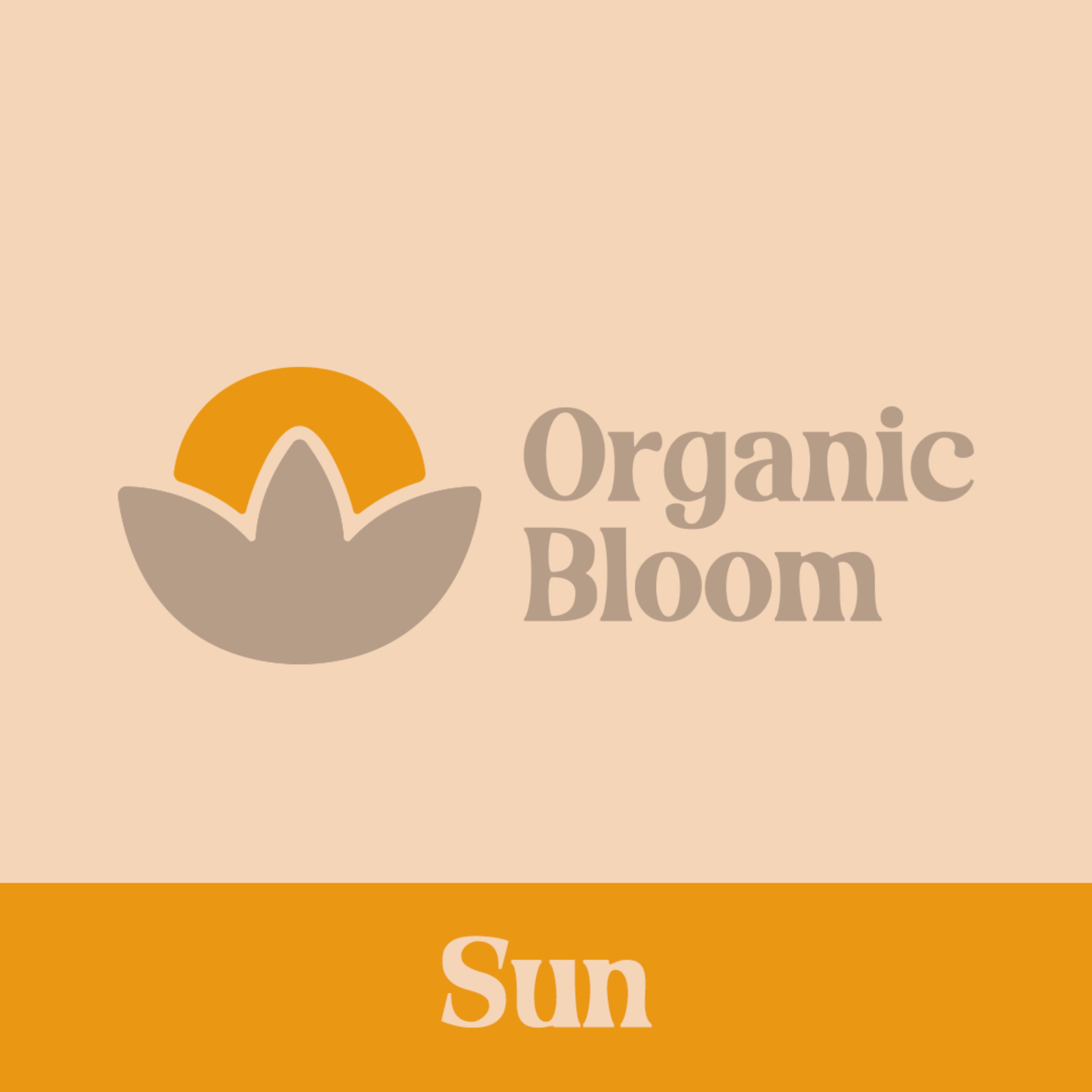 The image highlights the yellow sun in the Organic Bloom logo